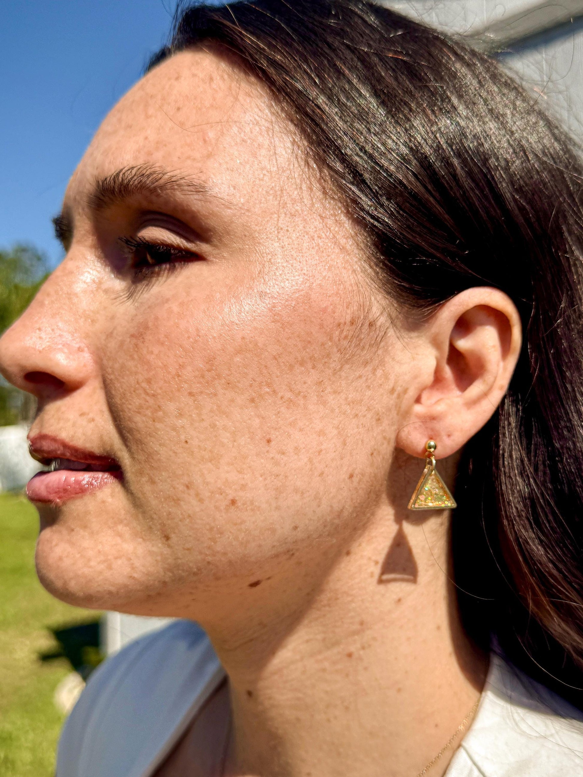 Glitter Triangle Earrings: Resin Confetti Dangle Earrings