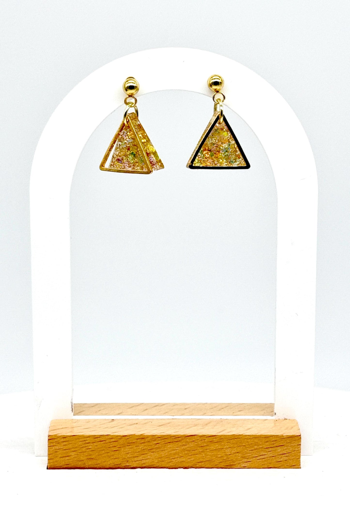 Glitter Triangle Earrings: Resin Confetti Dangle Earrings