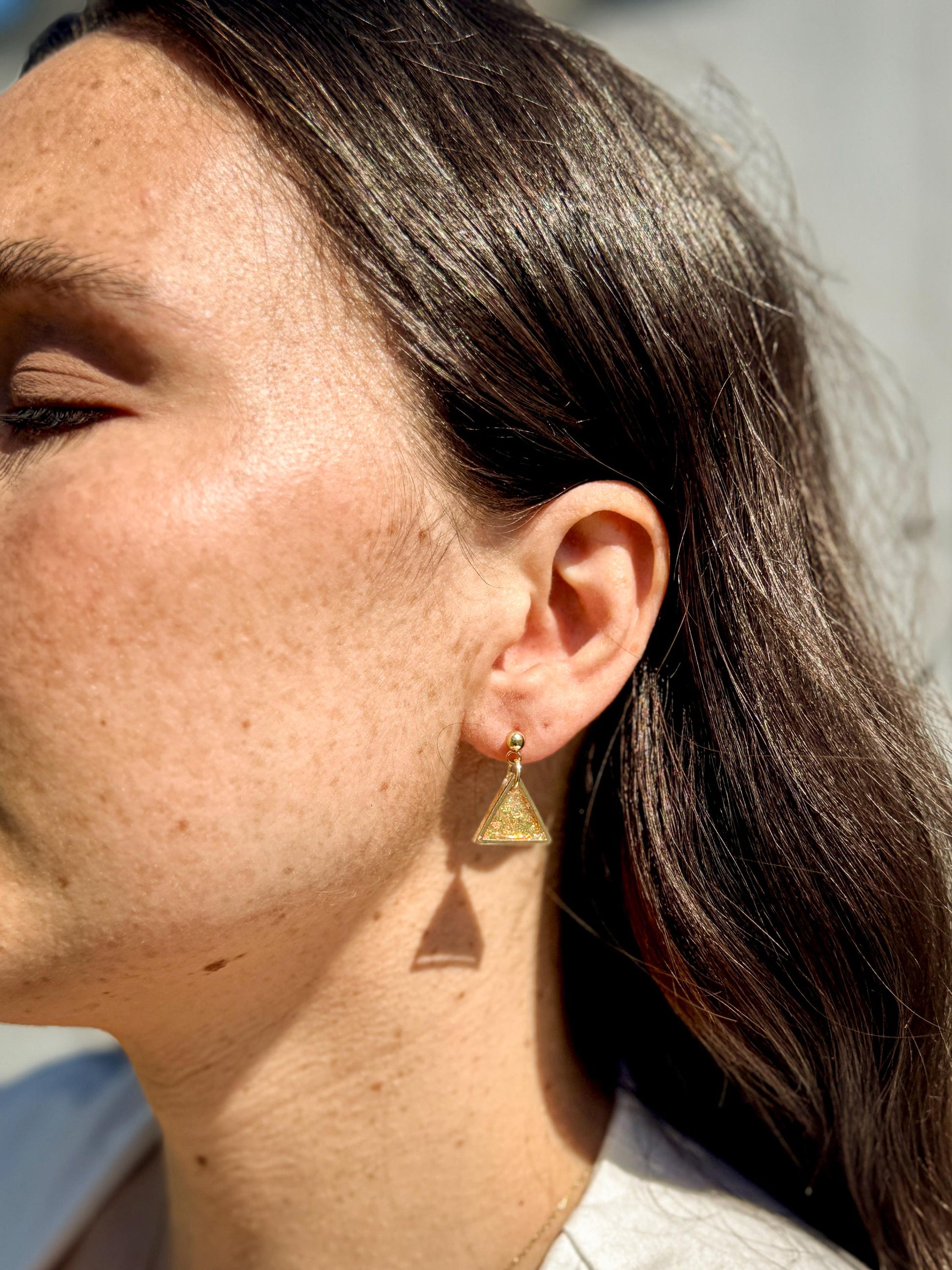 Glitter Triangle Earrings: Resin Confetti Dangle Earrings