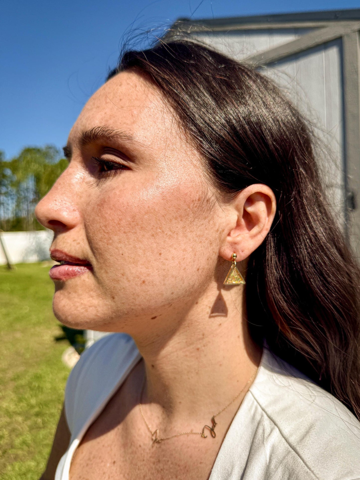 Glitter Triangle Earrings: Resin Confetti Dangle Earrings
