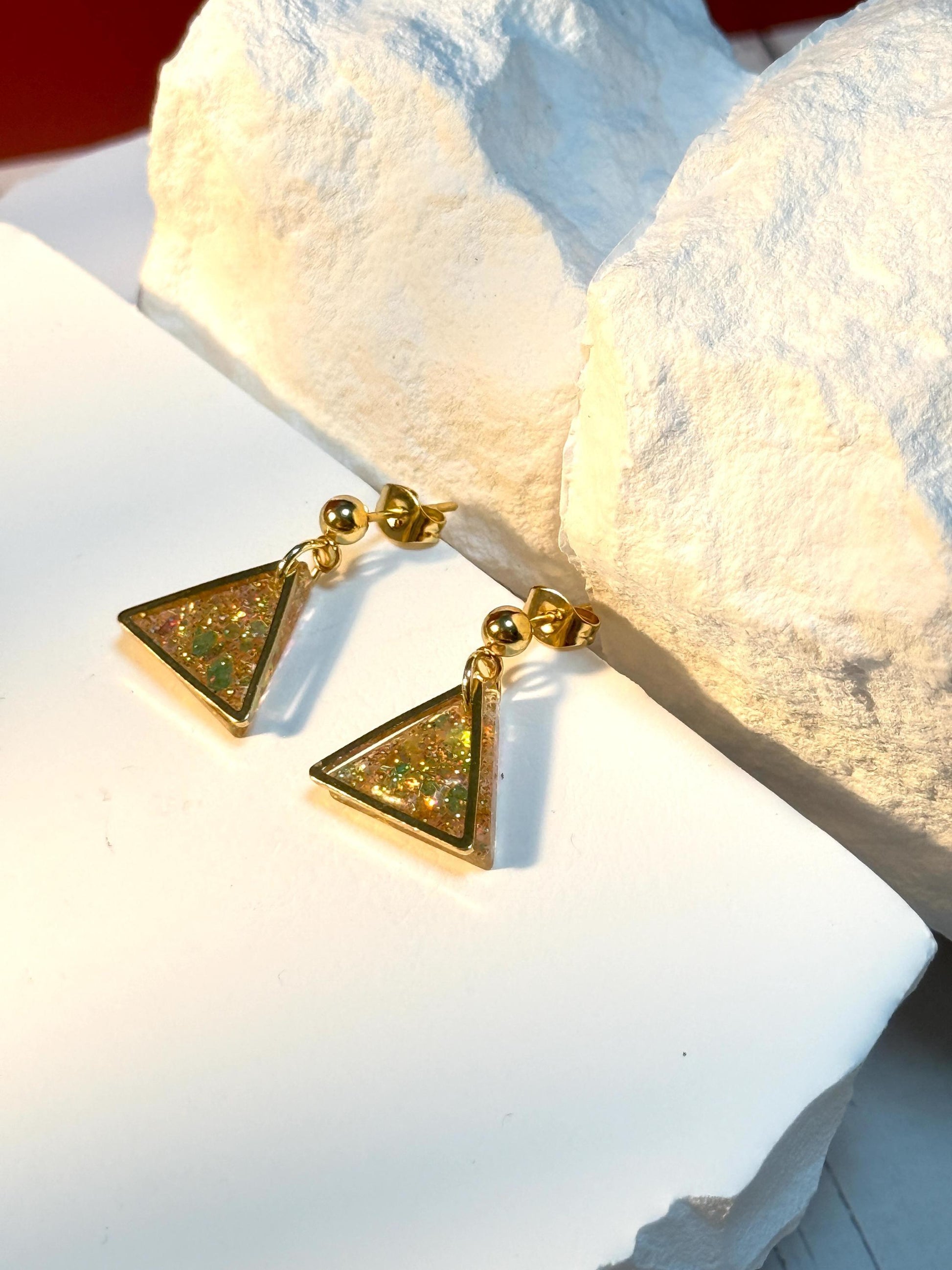 Glitter Triangle Earrings: Resin Confetti Dangle Earrings