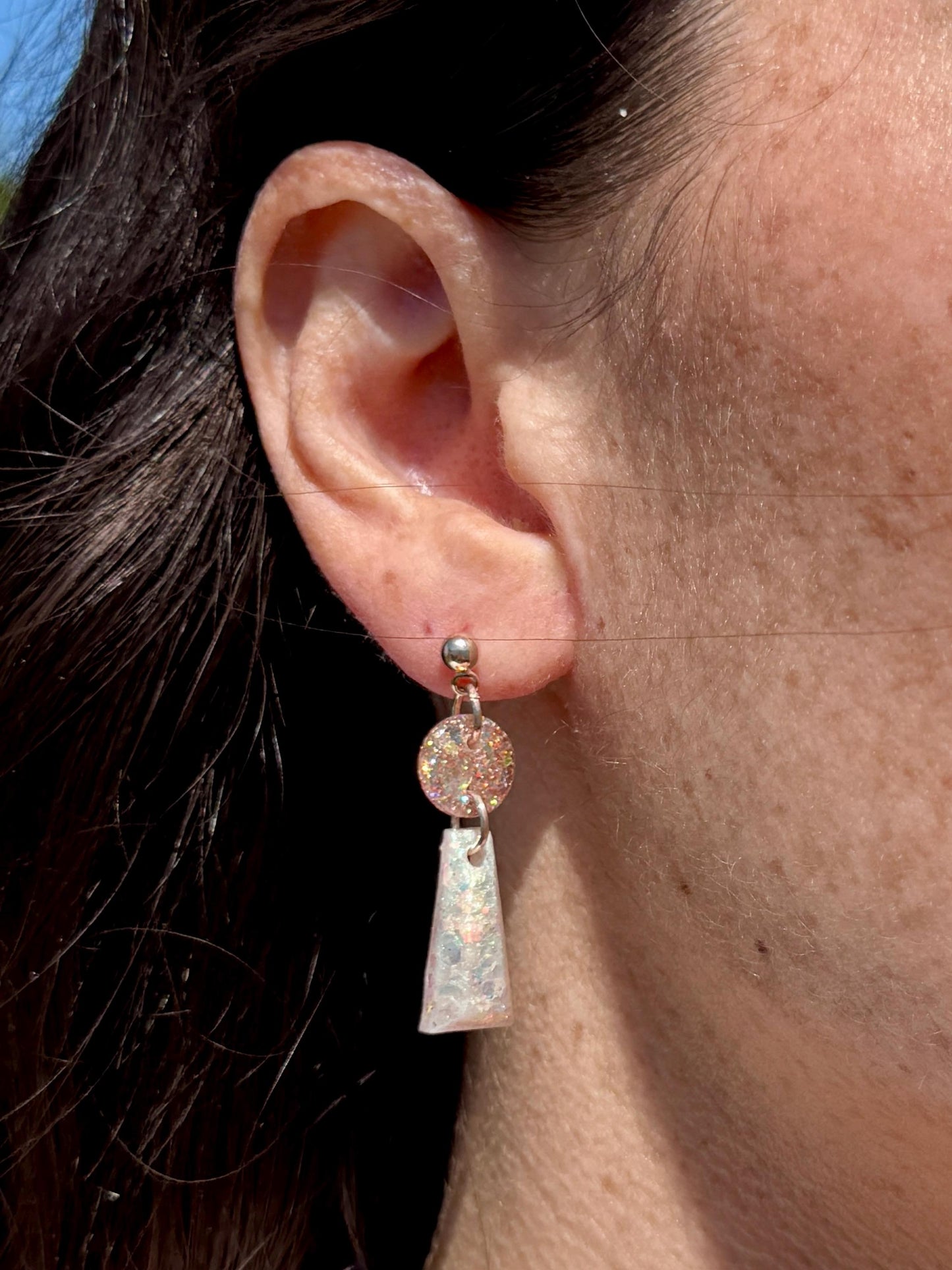 Handmade Glitter Resin Drop Earrings: Gold Geometric Dangles
