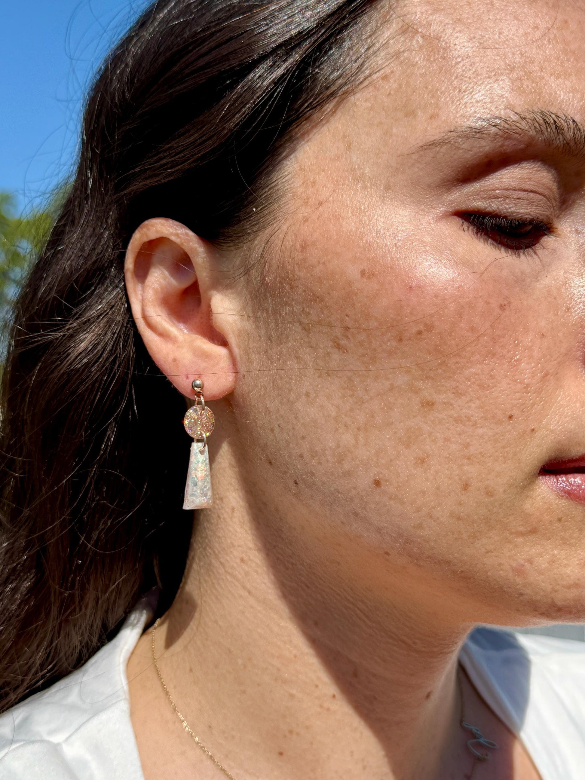 Handmade Glitter Resin Drop Earrings: Gold Geometric Dangles