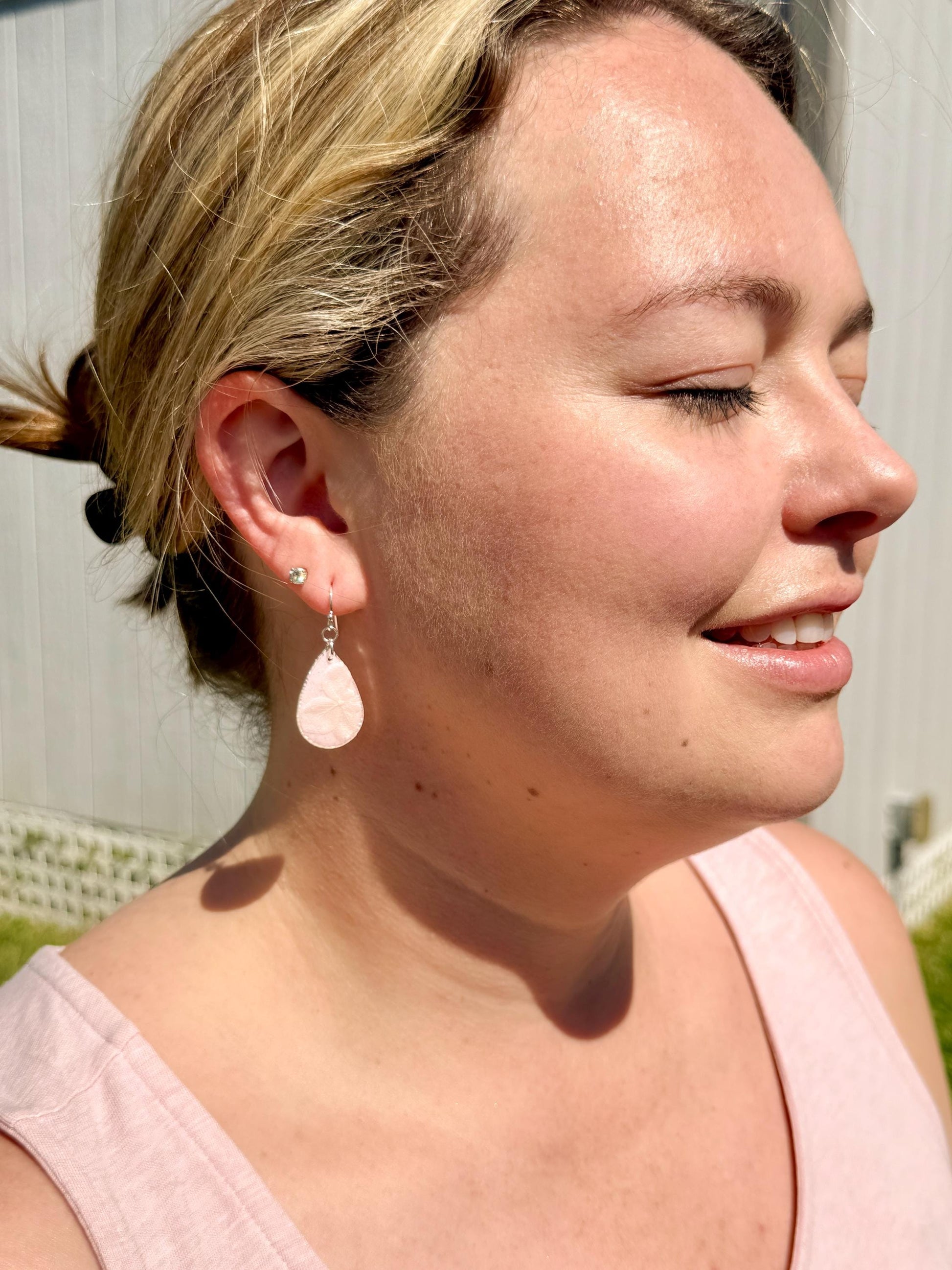 Pressed Flower Earrings: Pink Resin Teardrop Dangles, Botanical Glitter
