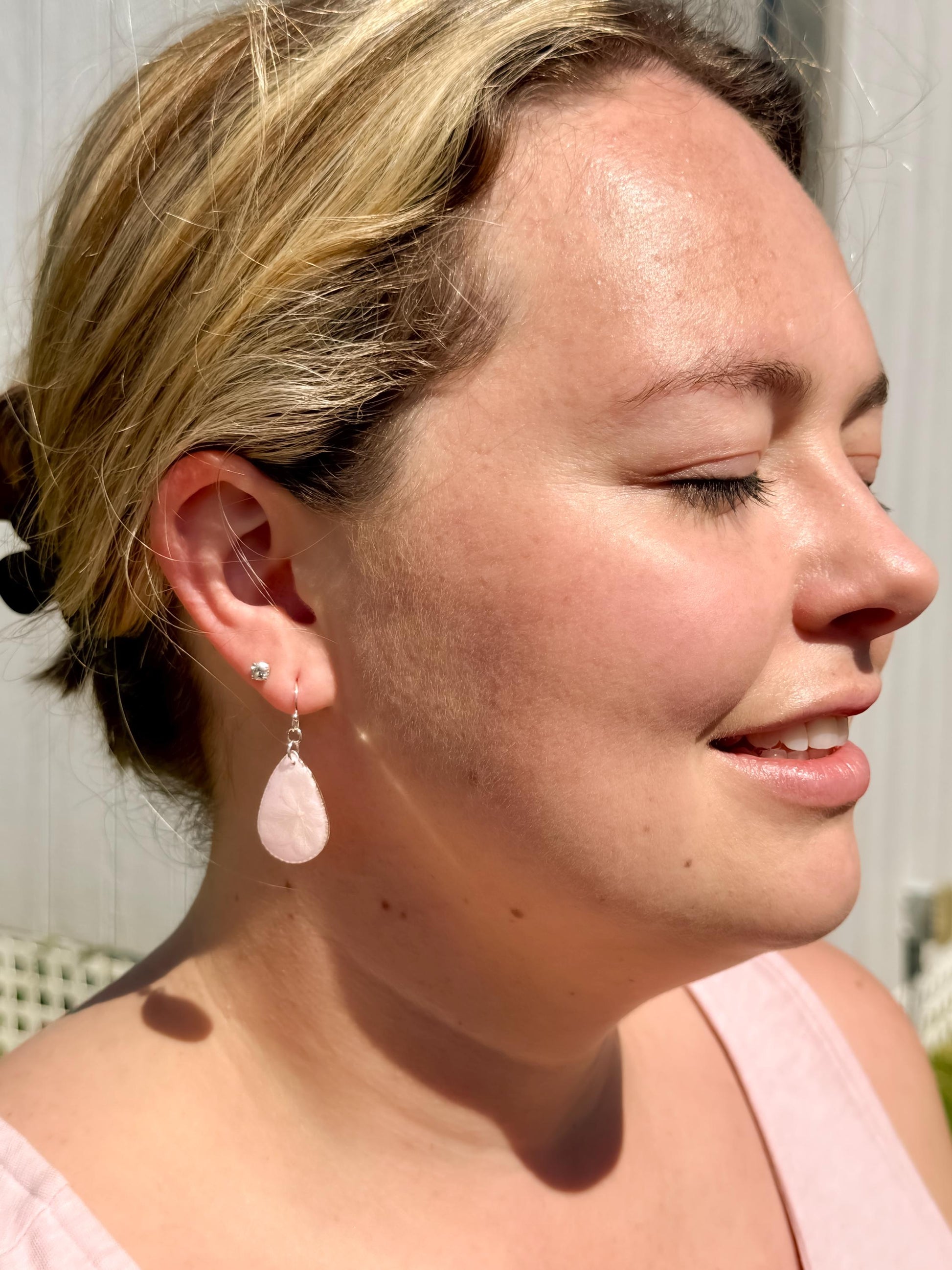 Pressed Flower Earrings: Pink Resin Teardrop Dangles, Botanical Glitter
