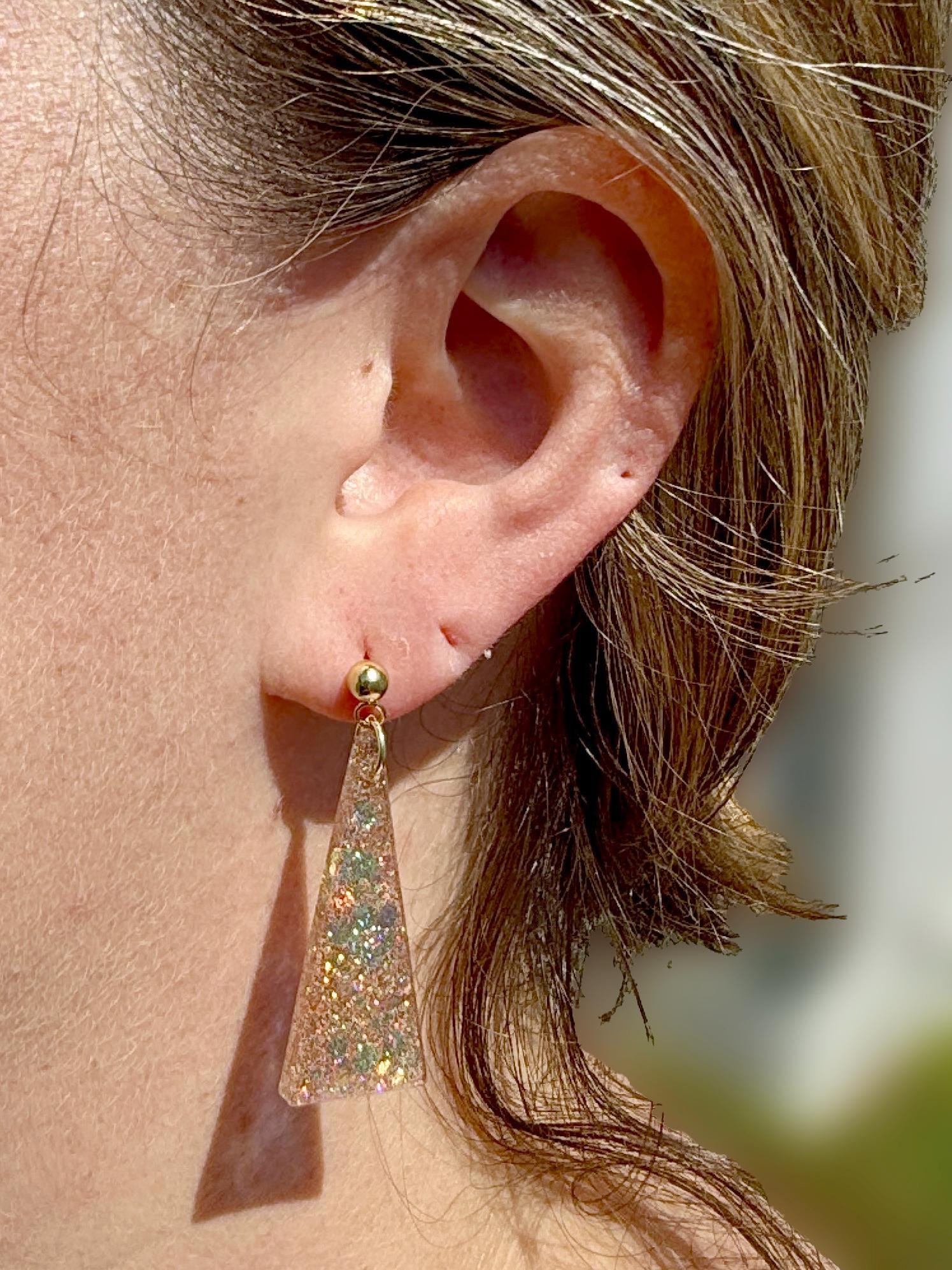 Trapezoid Glitter Resin Earrings: Multicolor Confetti Dangles