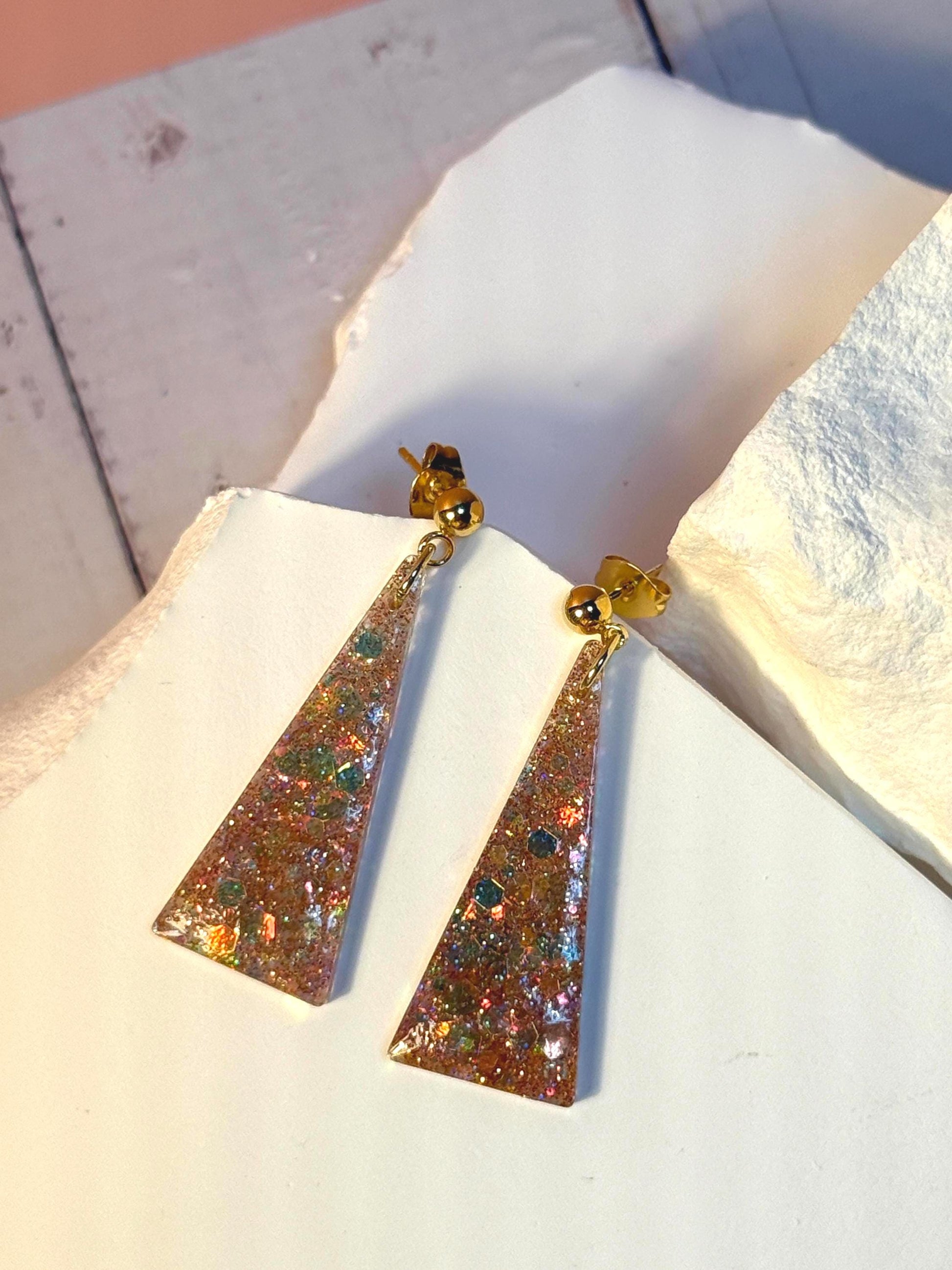 Trapezoid Glitter Resin Earrings: Multicolor Confetti Dangles