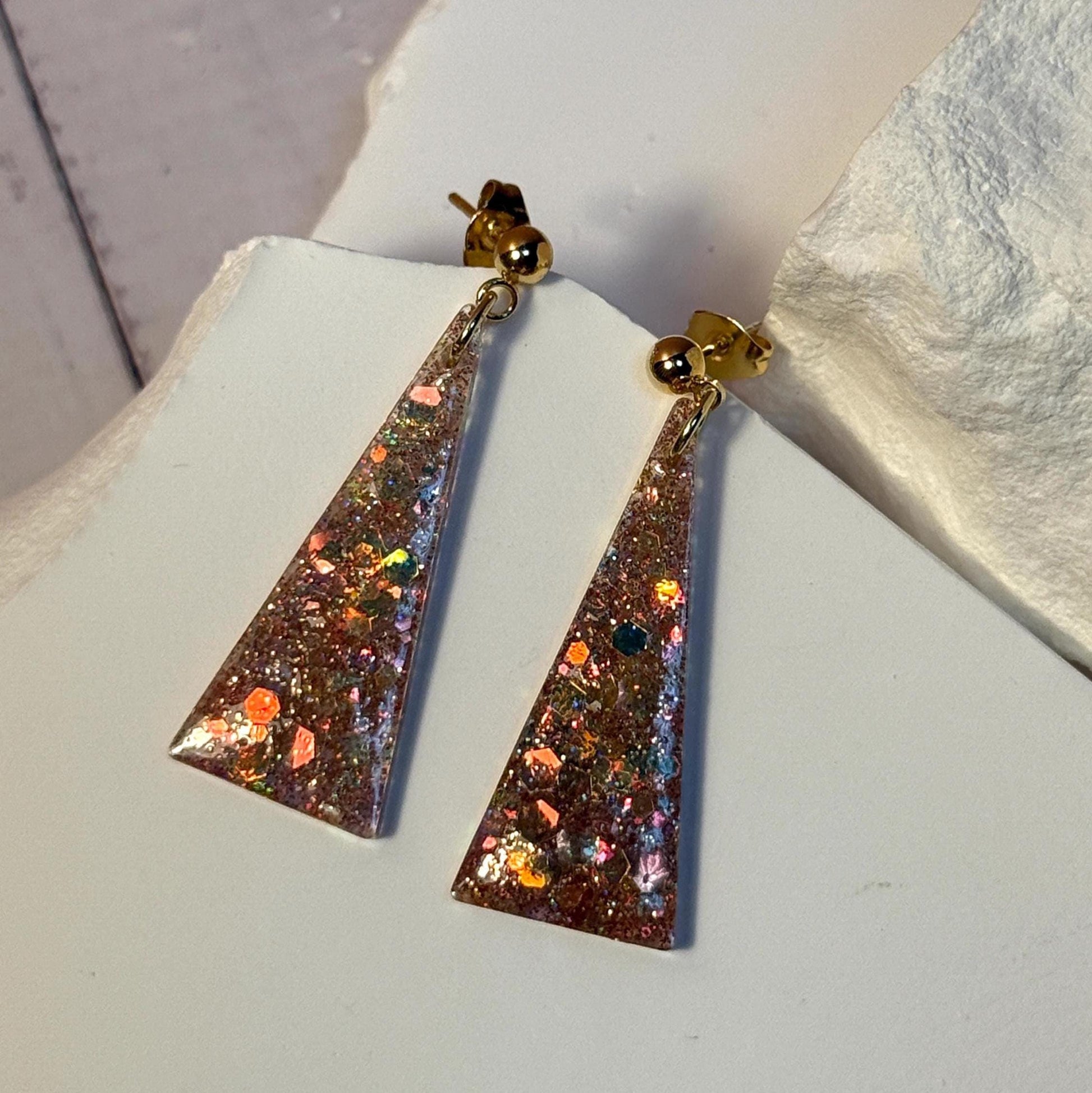 Trapezoid Glitter Resin Earrings: Multicolor Confetti Dangles