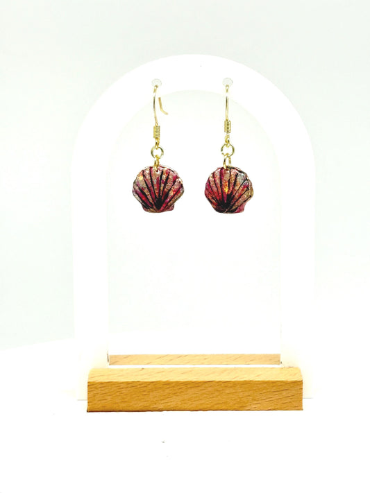 Glitter Resin Seashell Earrings: Hand-Painted Black Detail, Beach Jewelry