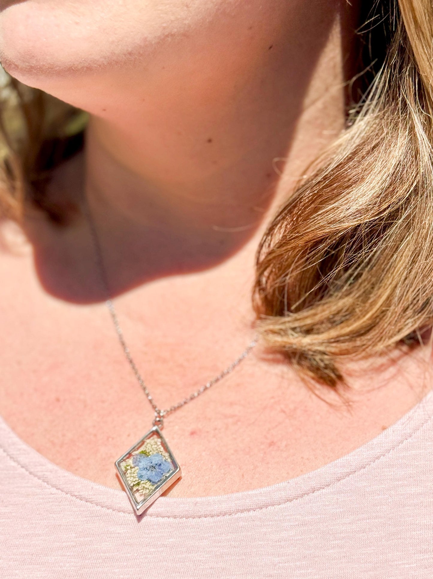 Forget Me Not Necklace: Real Pressed Flower Resin Pendant, Botanical Gift