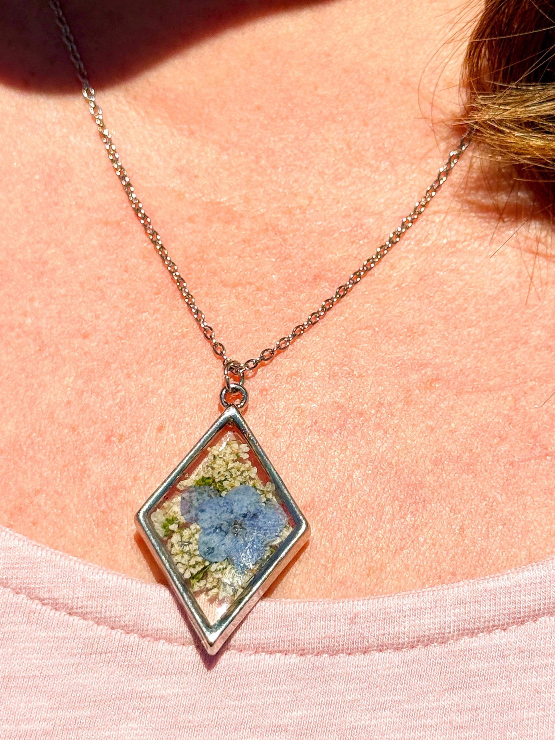 Forget Me Not Necklace: Real Pressed Flower Resin Pendant, Botanical Gift