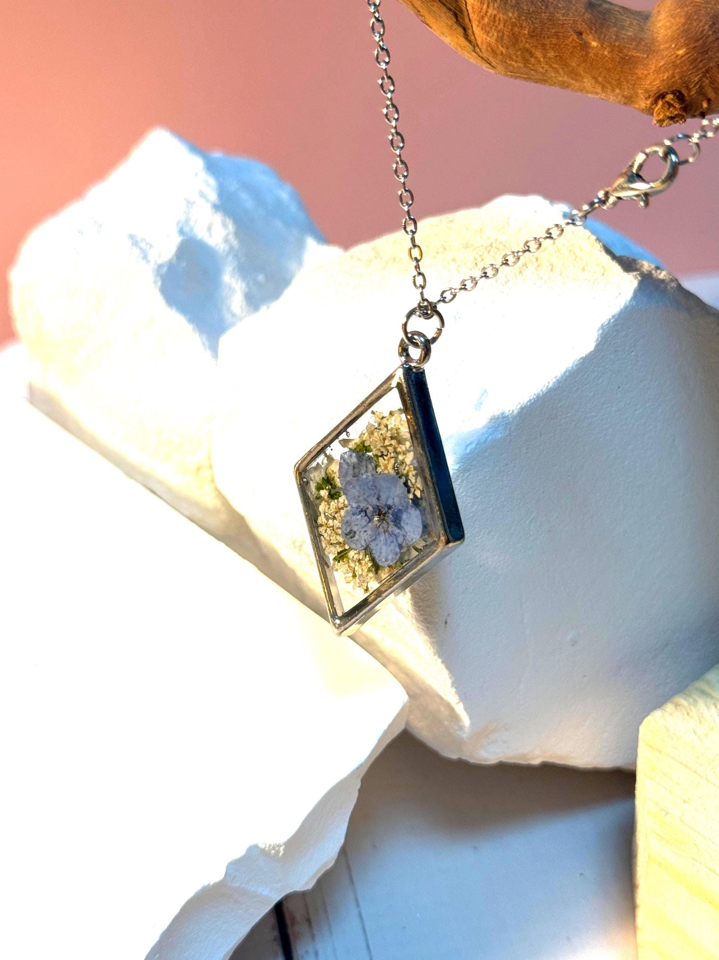 Forget Me Not Necklace: Real Pressed Flower Resin Pendant, Botanical Gift
