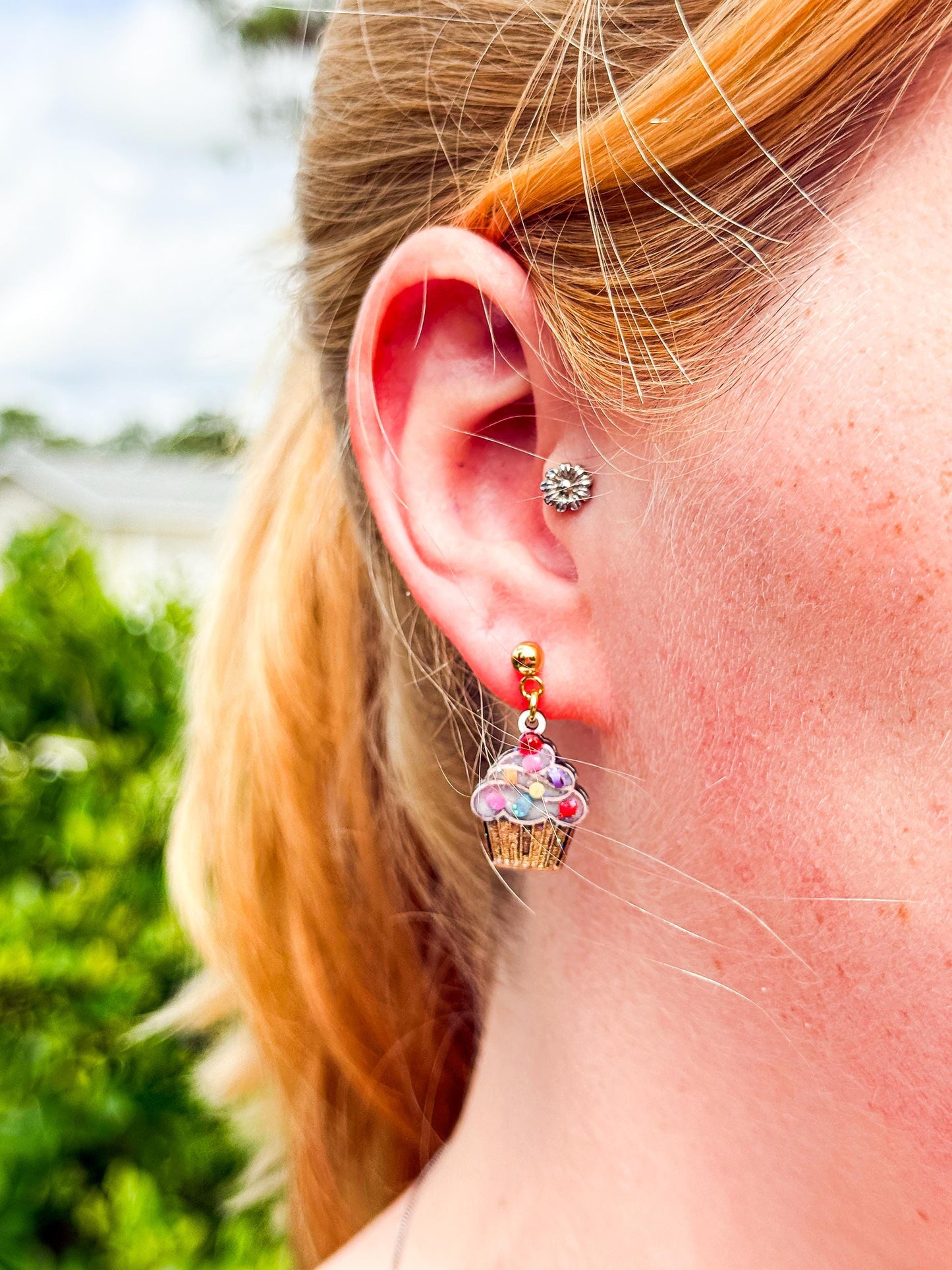 Glitter Sprinkle Cupcake Earrings: Handmade Resin Dessert Jewelry