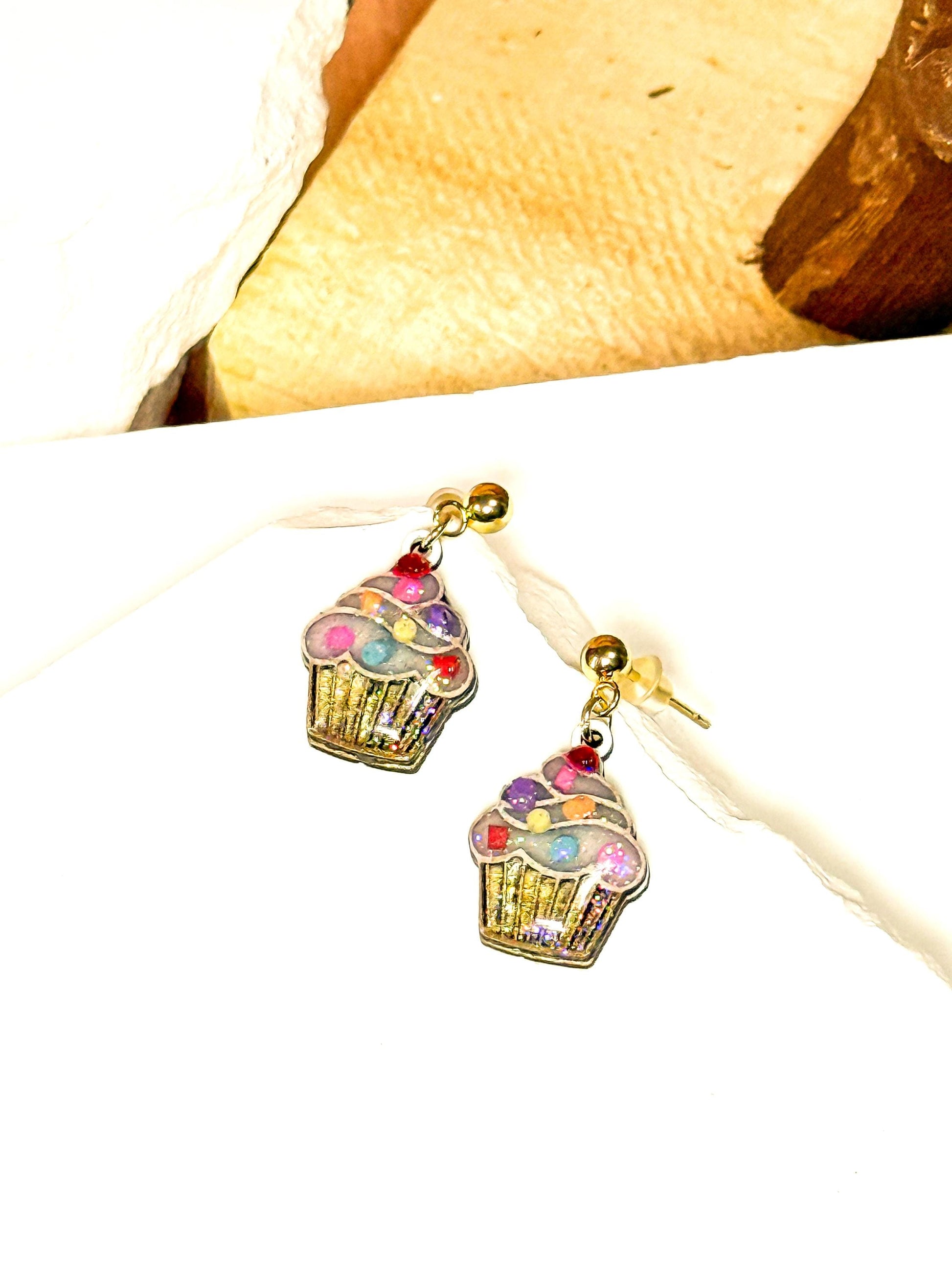 Glitter Sprinkle Cupcake Earrings: Handmade Resin Dessert Jewelry