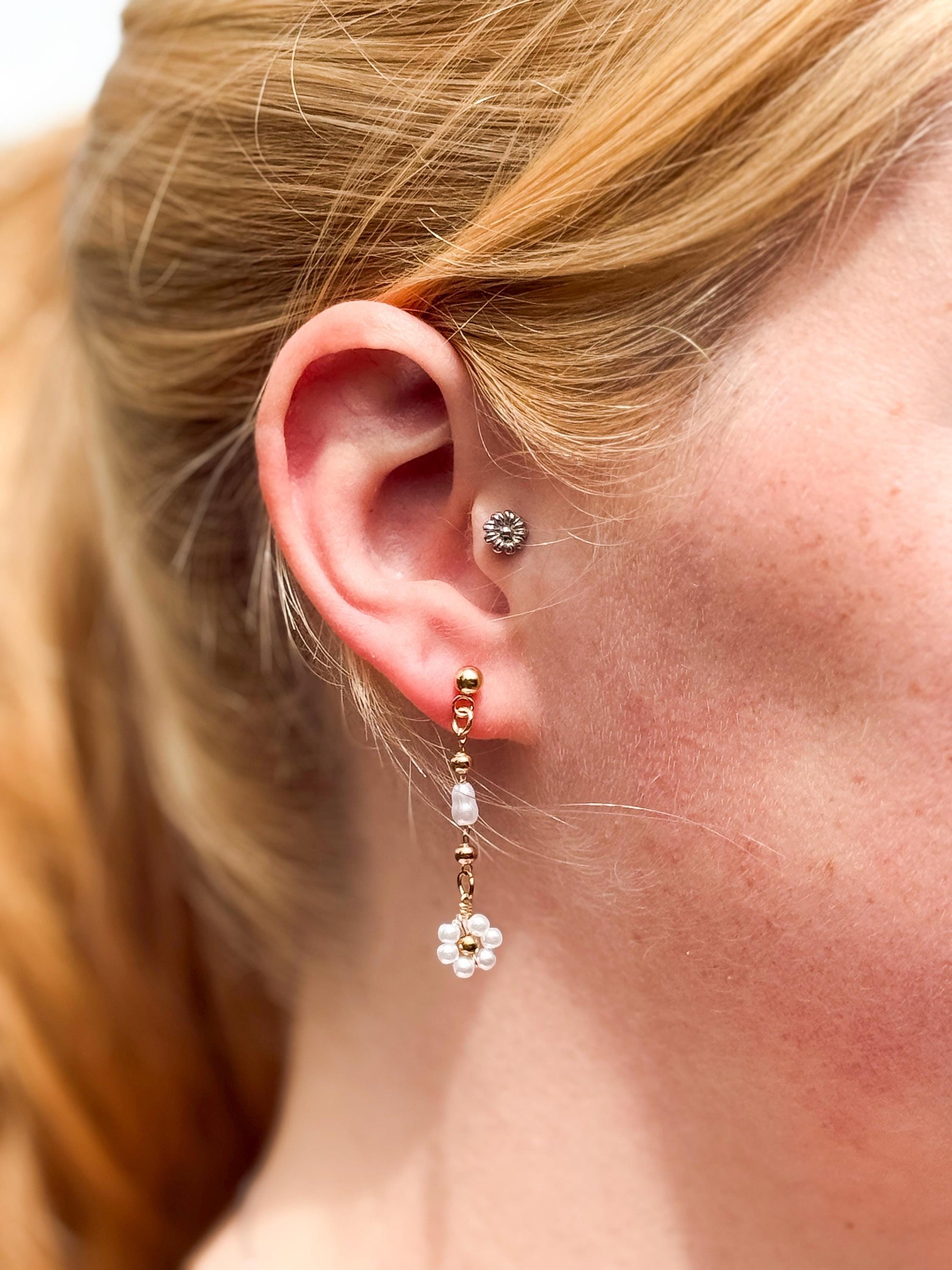 Bride Style Delicate Drop Floral Beaded Earrings – Handmade Pearl Dangle Beaded Jewelry
