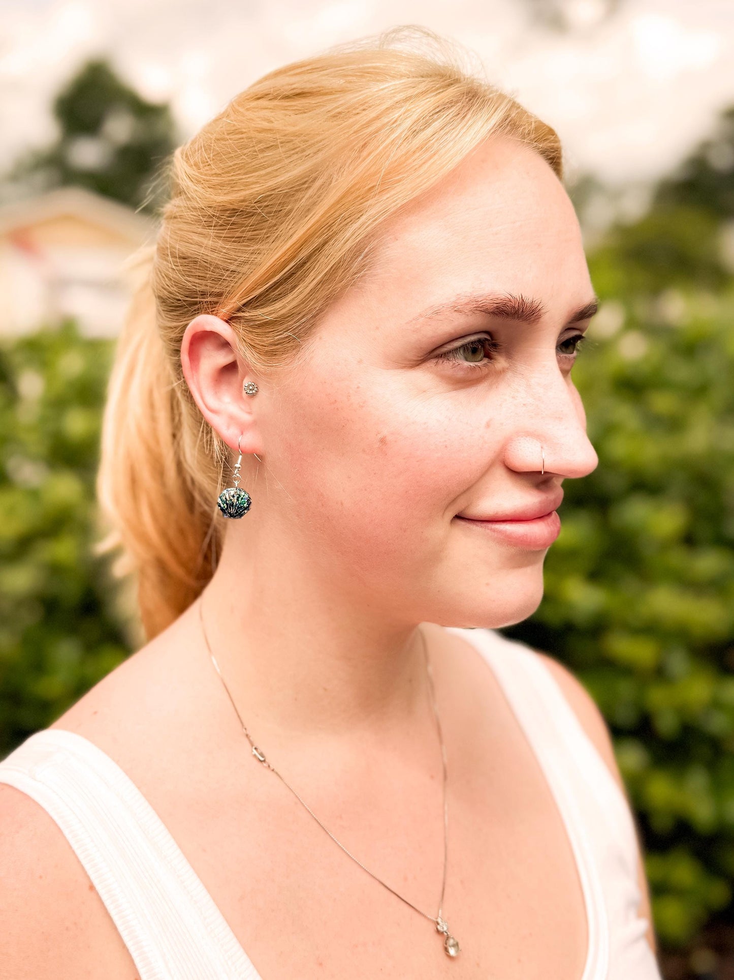 Glitter Resin Seashell Earrings: Hand-Painted Black Detail, Beach Jewelry