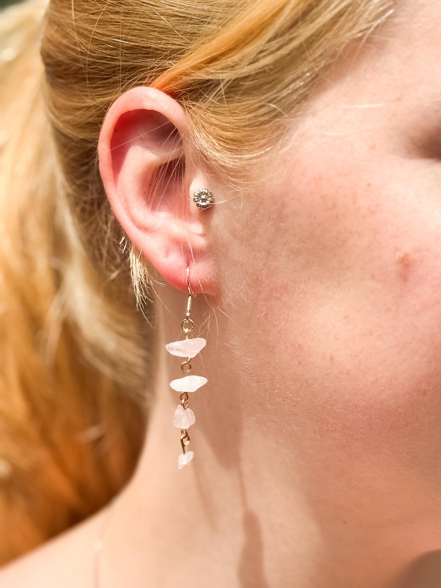 White Stone Chip Dangle Earrings – Handmade Real Gemstone Jewelry