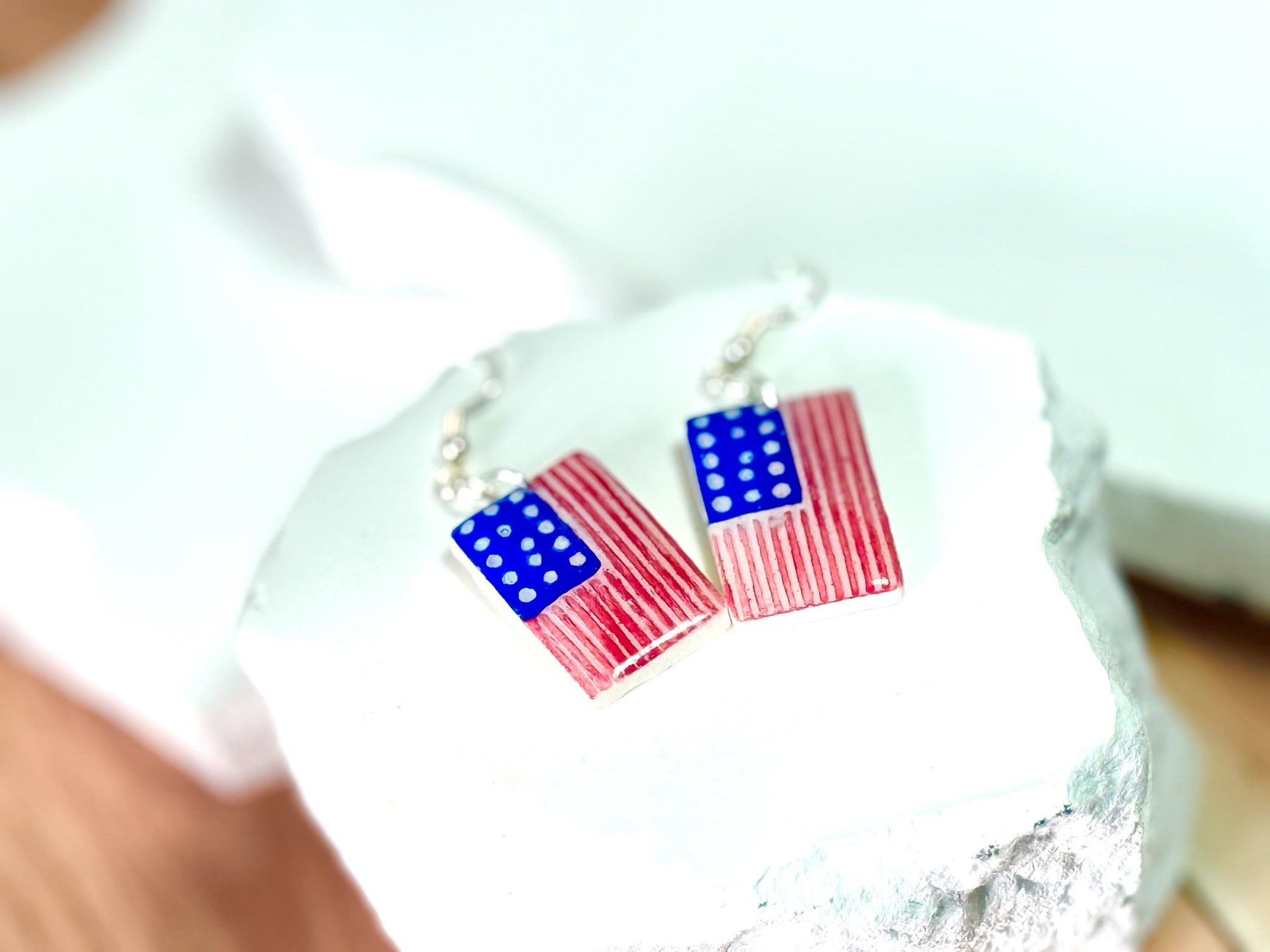 American Flag Earrings: Hand-Painted Patriotic USA Dangle