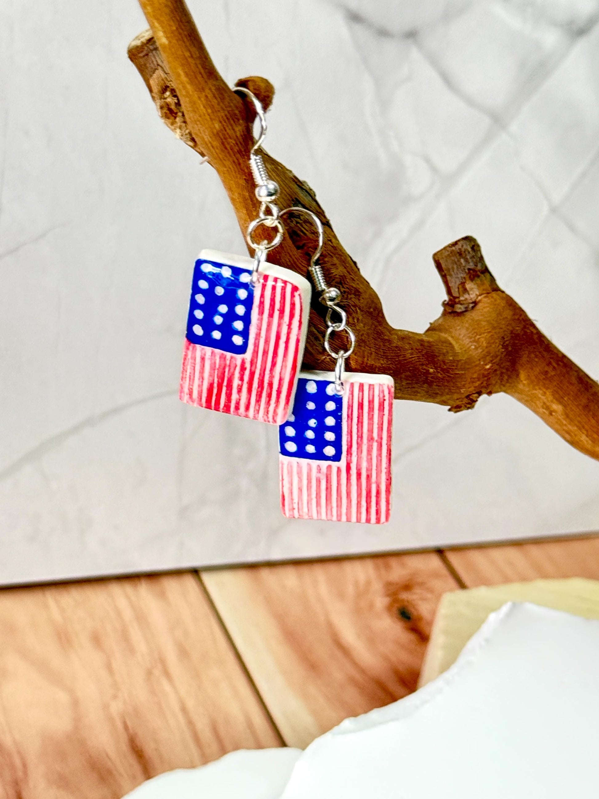 American Flag Earrings: Hand-Painted Patriotic USA Dangle