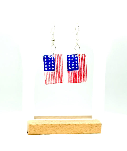 American Flag Earrings: Hand-Painted Patriotic USA Dangle