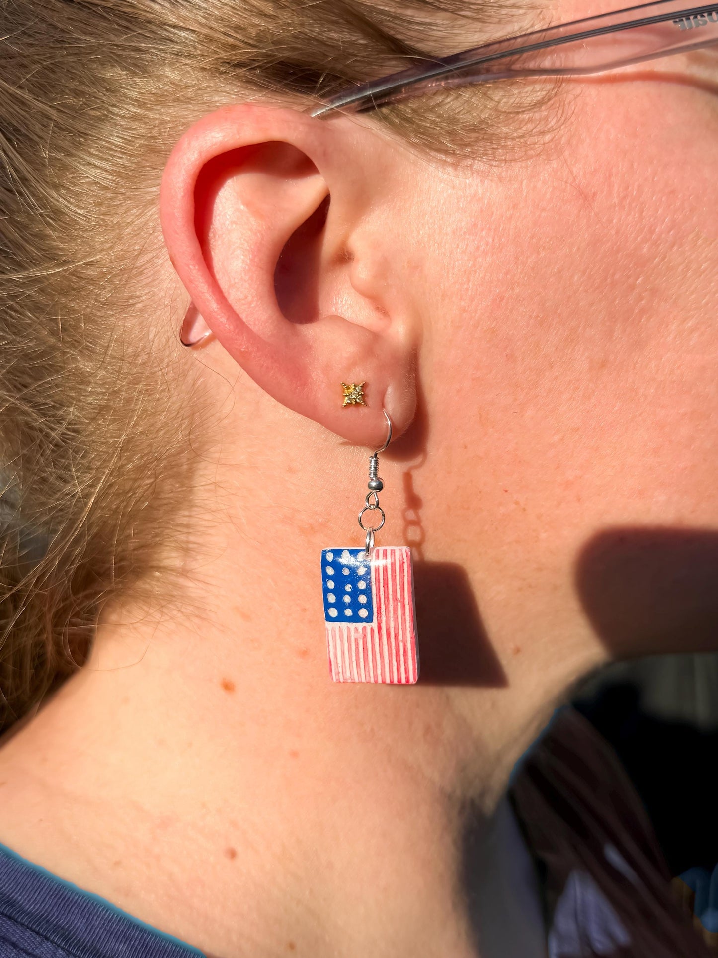 American Flag Earrings: Hand-Painted Patriotic USA Dangle