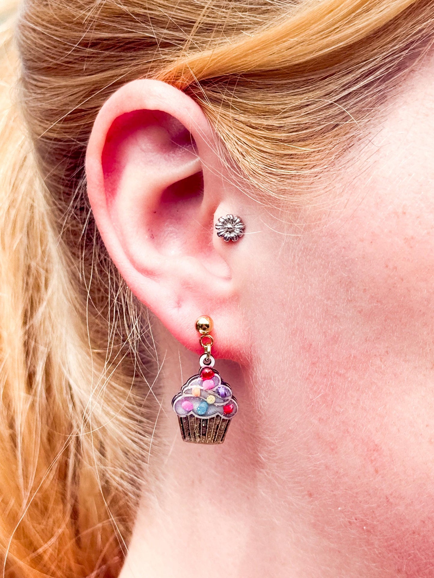 Glitter Sprinkle Cupcake Earrings: Handmade Resin Dessert Jewelry