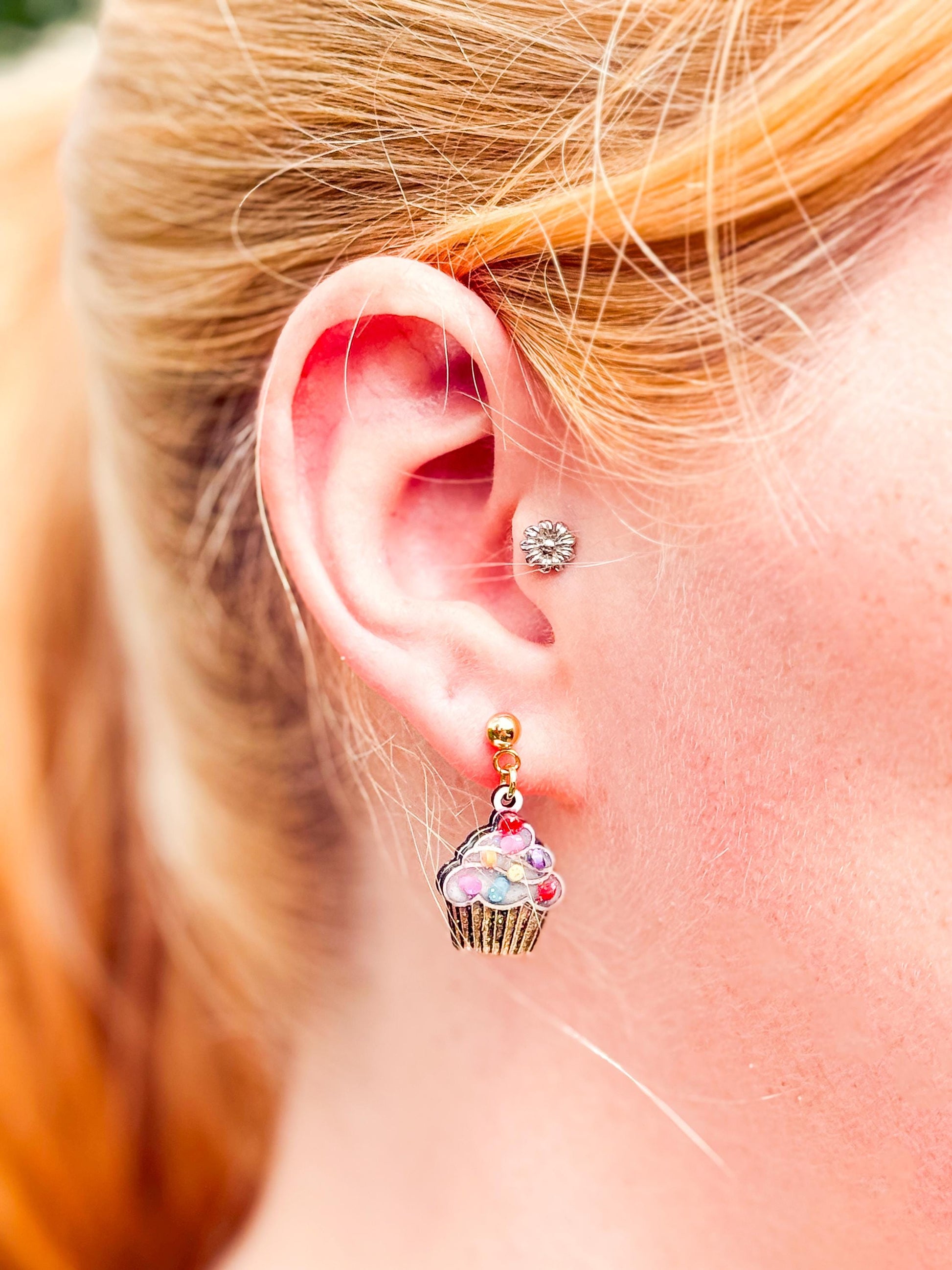 Glitter Sprinkle Cupcake Earrings: Handmade Resin Dessert Jewelry