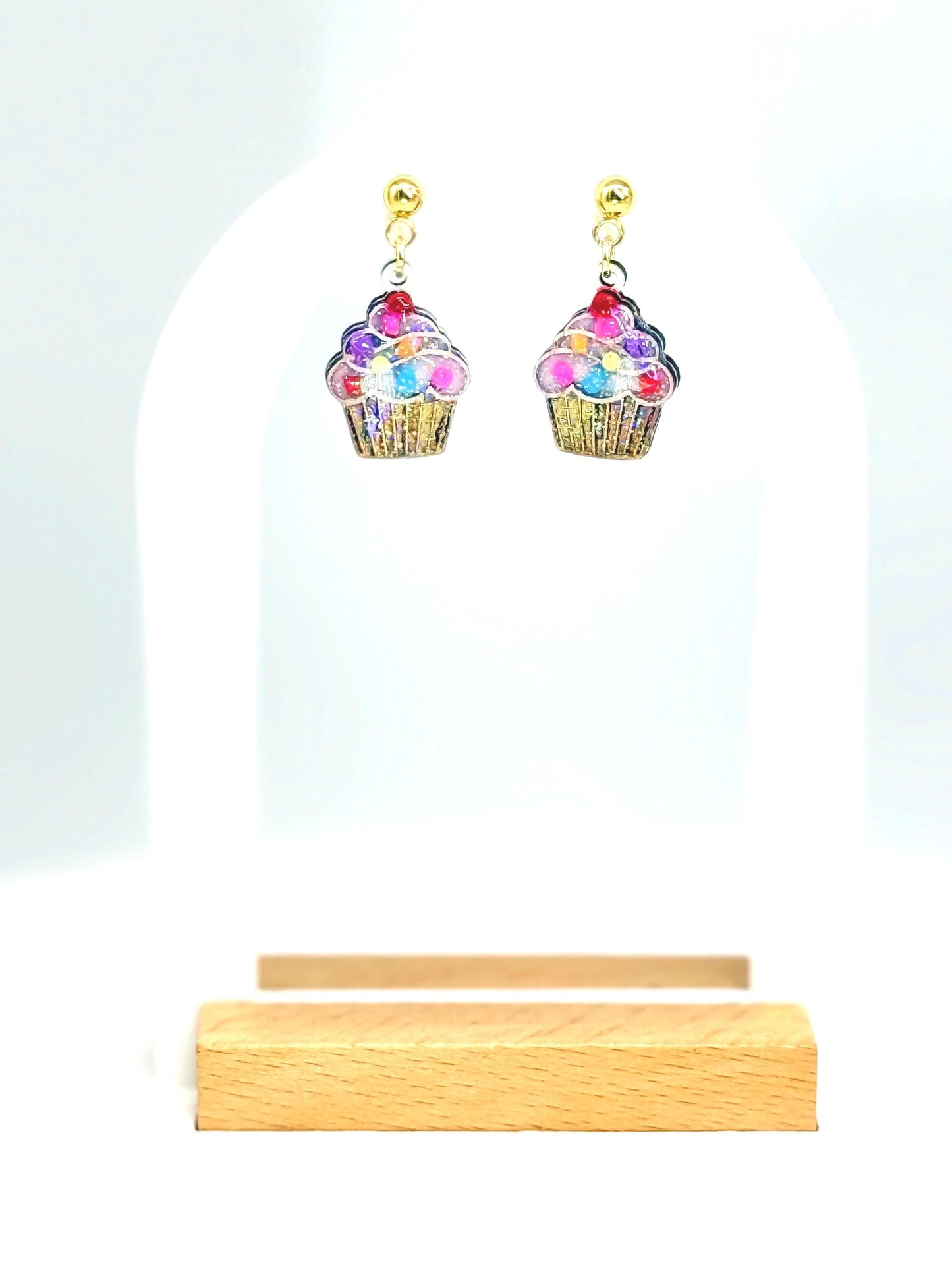 Glitter Sprinkle Cupcake Earrings: Handmade Resin Dessert Jewelry