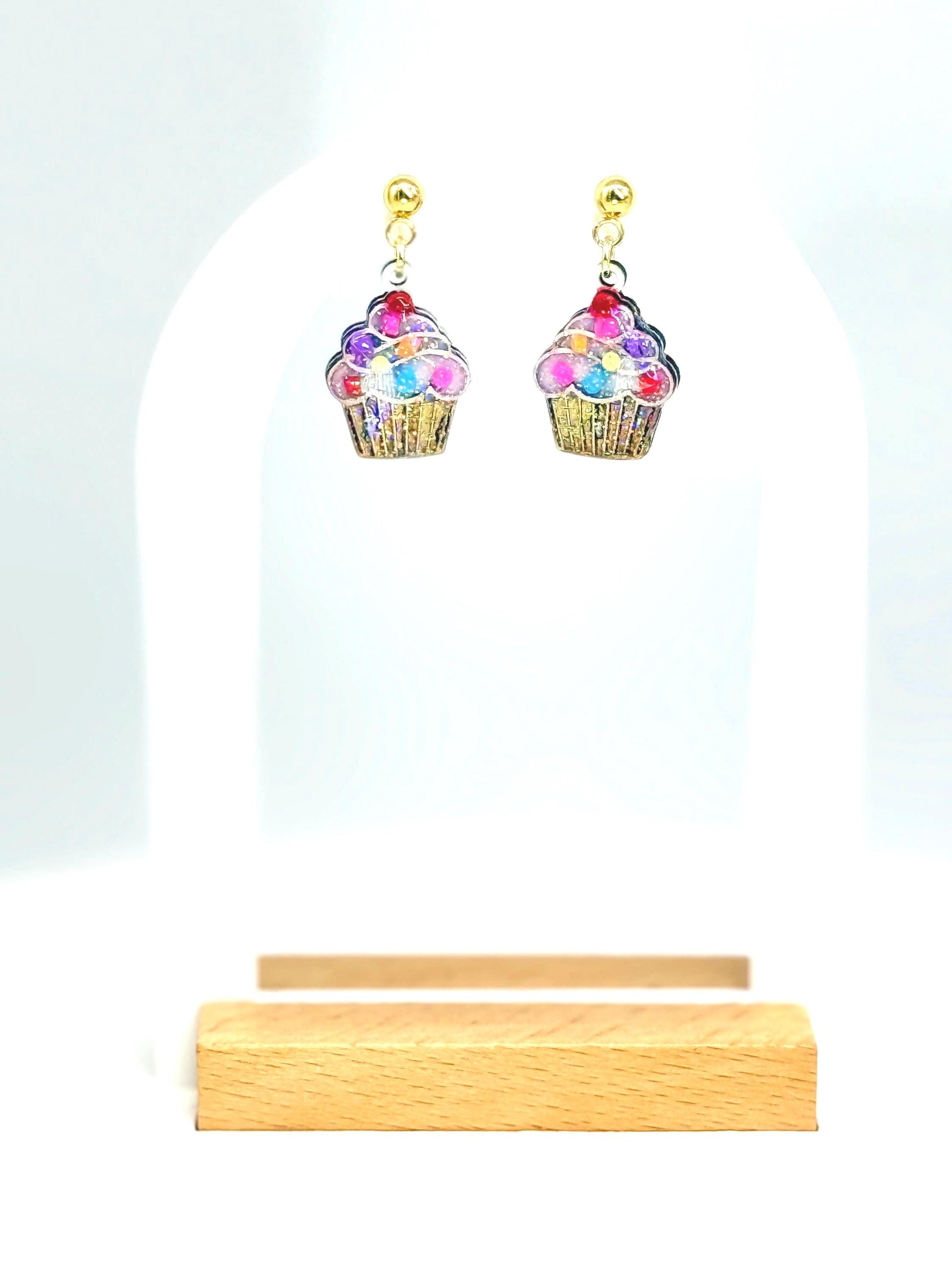 Glitter Sprinkle Cupcake Earrings: Handmade Resin Dessert Jewelry