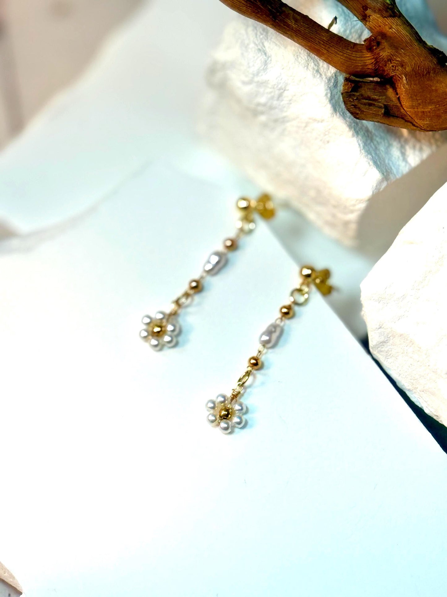 Bride Style Delicate Drop Floral Beaded Earrings – Handmade Pearl Dangle Beaded Jewelry