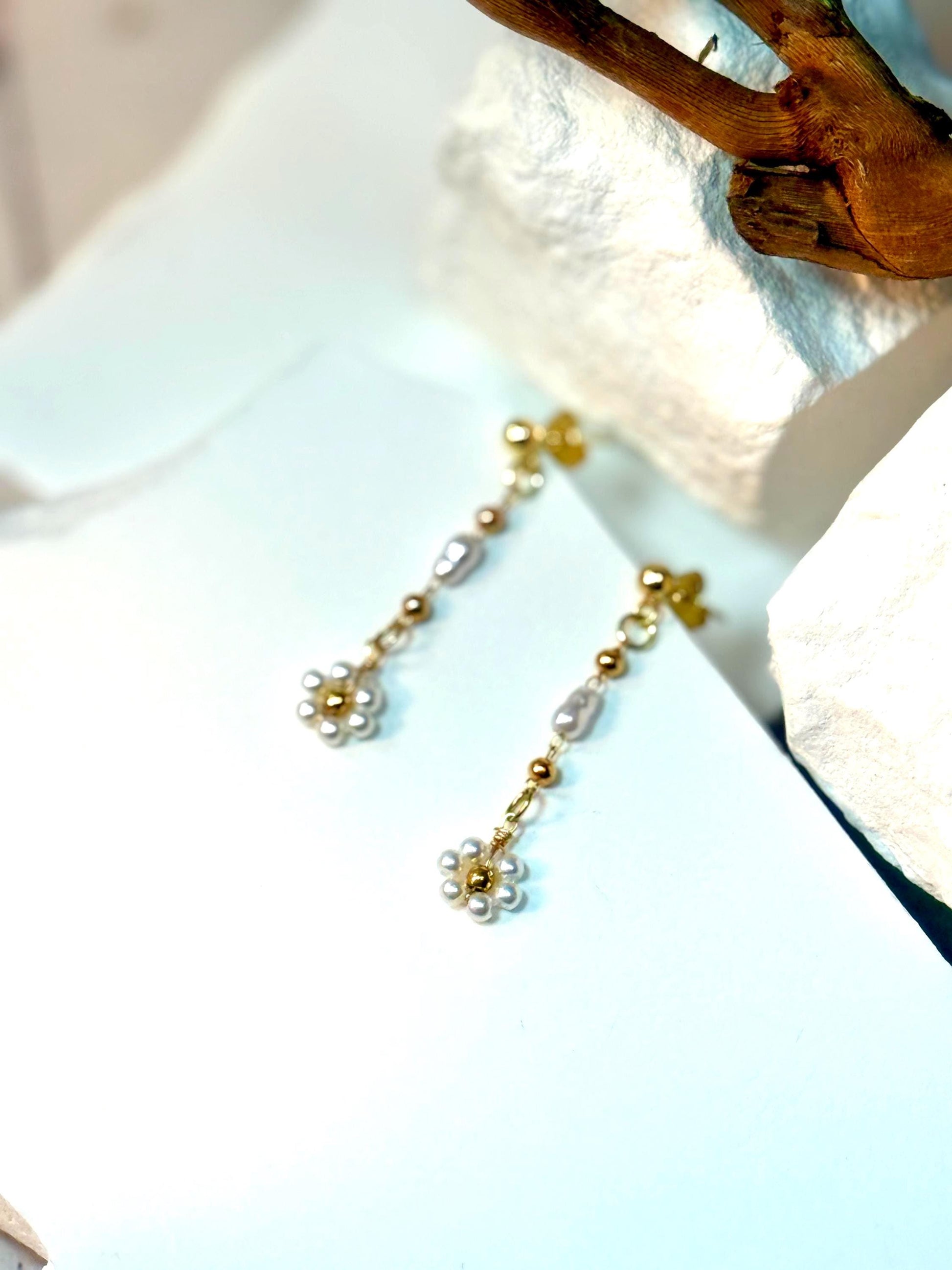 Bride Style Delicate Drop Floral Beaded Earrings – Handmade Pearl Dangle Beaded Jewelry