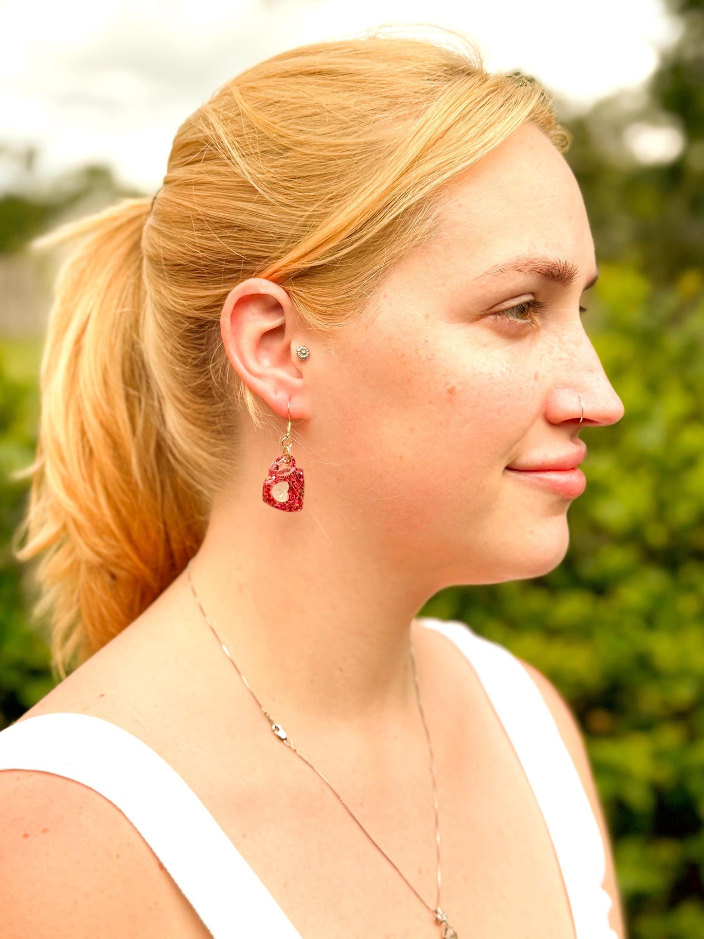 Coffee Mug Earrings, Pink Resin Earrings | Glitter Cup Dangle • Handmade Barista-Lover Gift