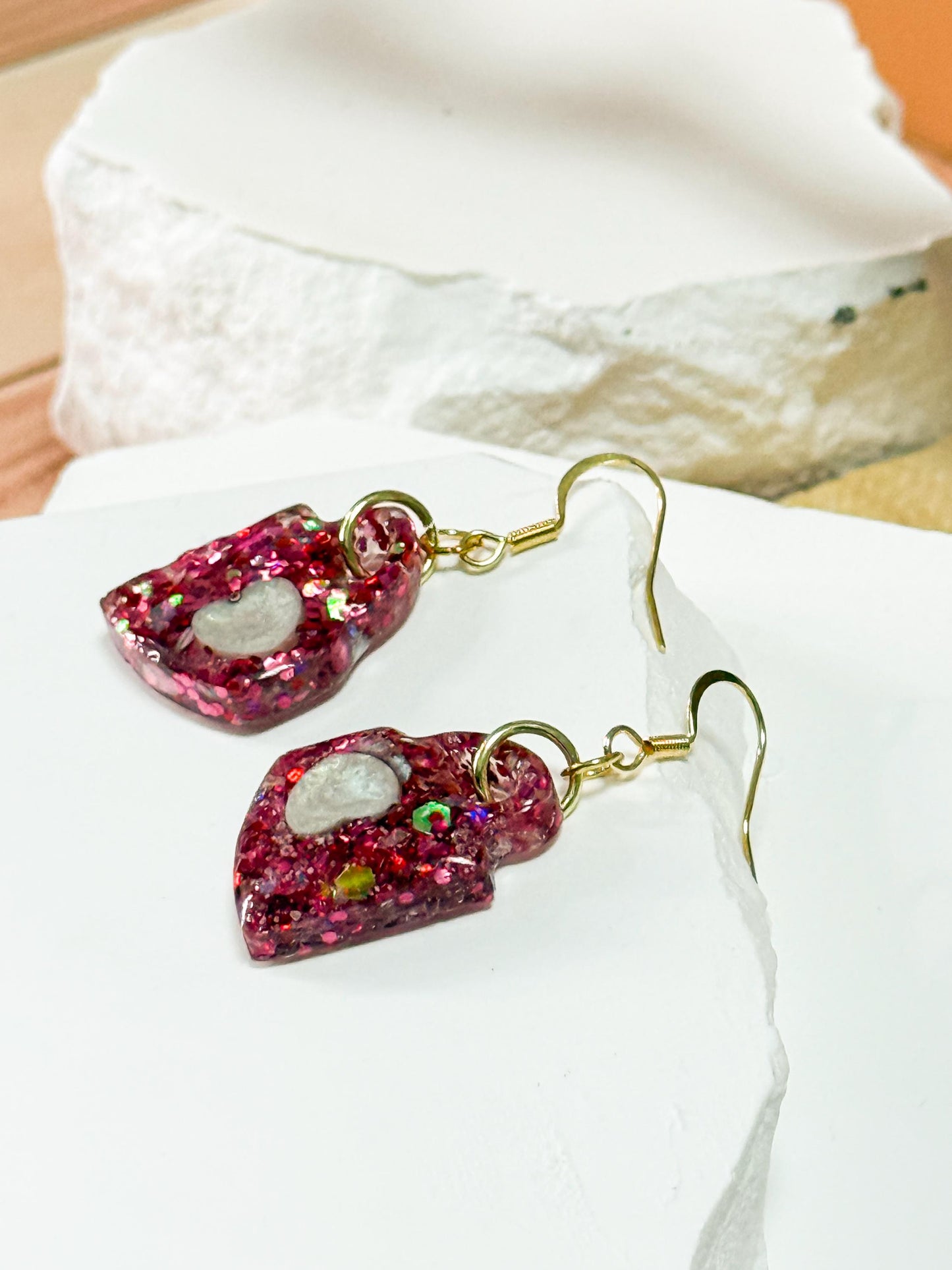 Coffee Mug Earrings, Pink Resin Earrings | Glitter Cup Dangle • Handmade Barista-Lover Gift