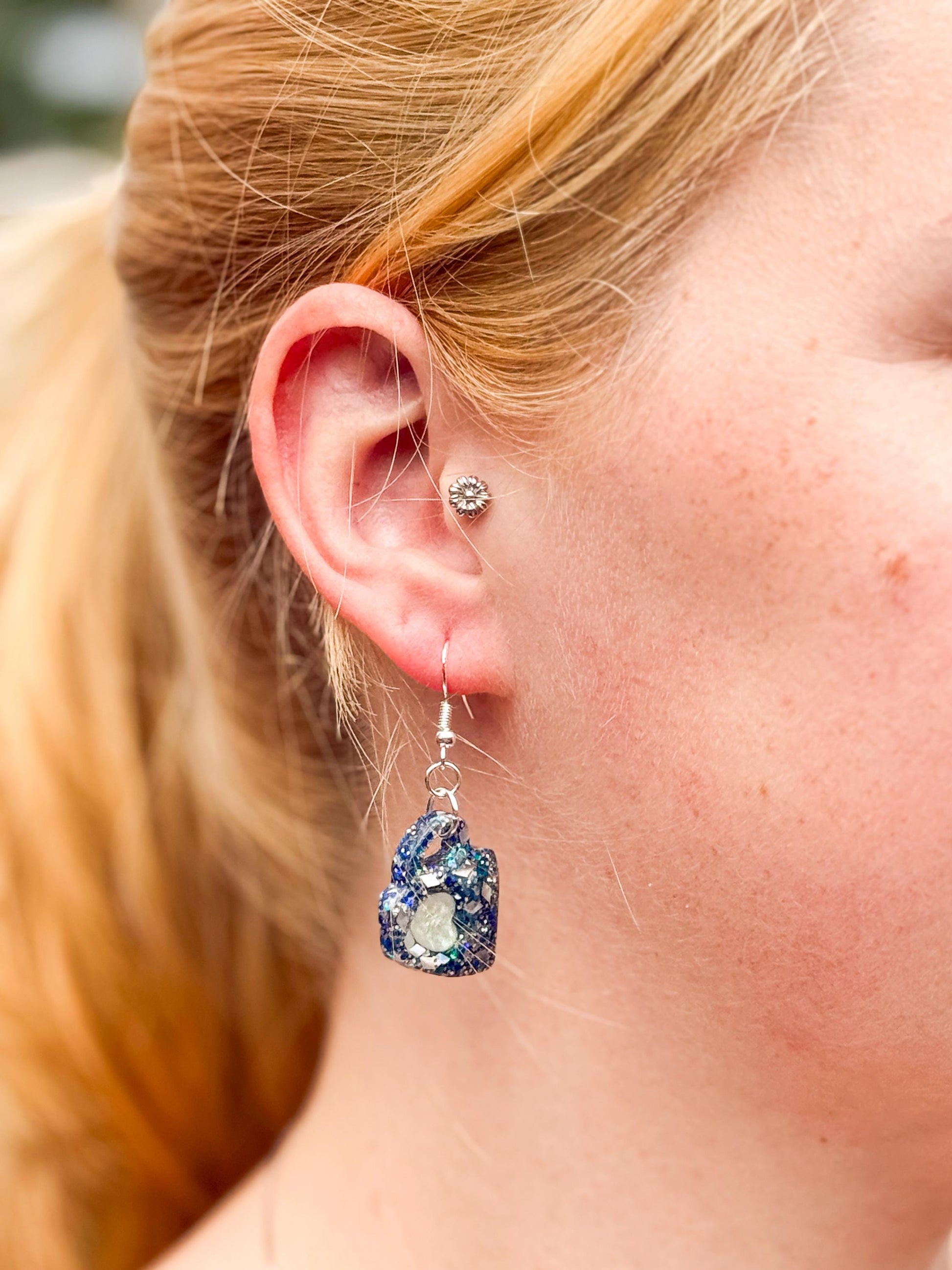 Coffee Mug Earrings, Resin Earrings | Glitter Holographic Cup Dangle • Handmade Coffee-Lover Gift
