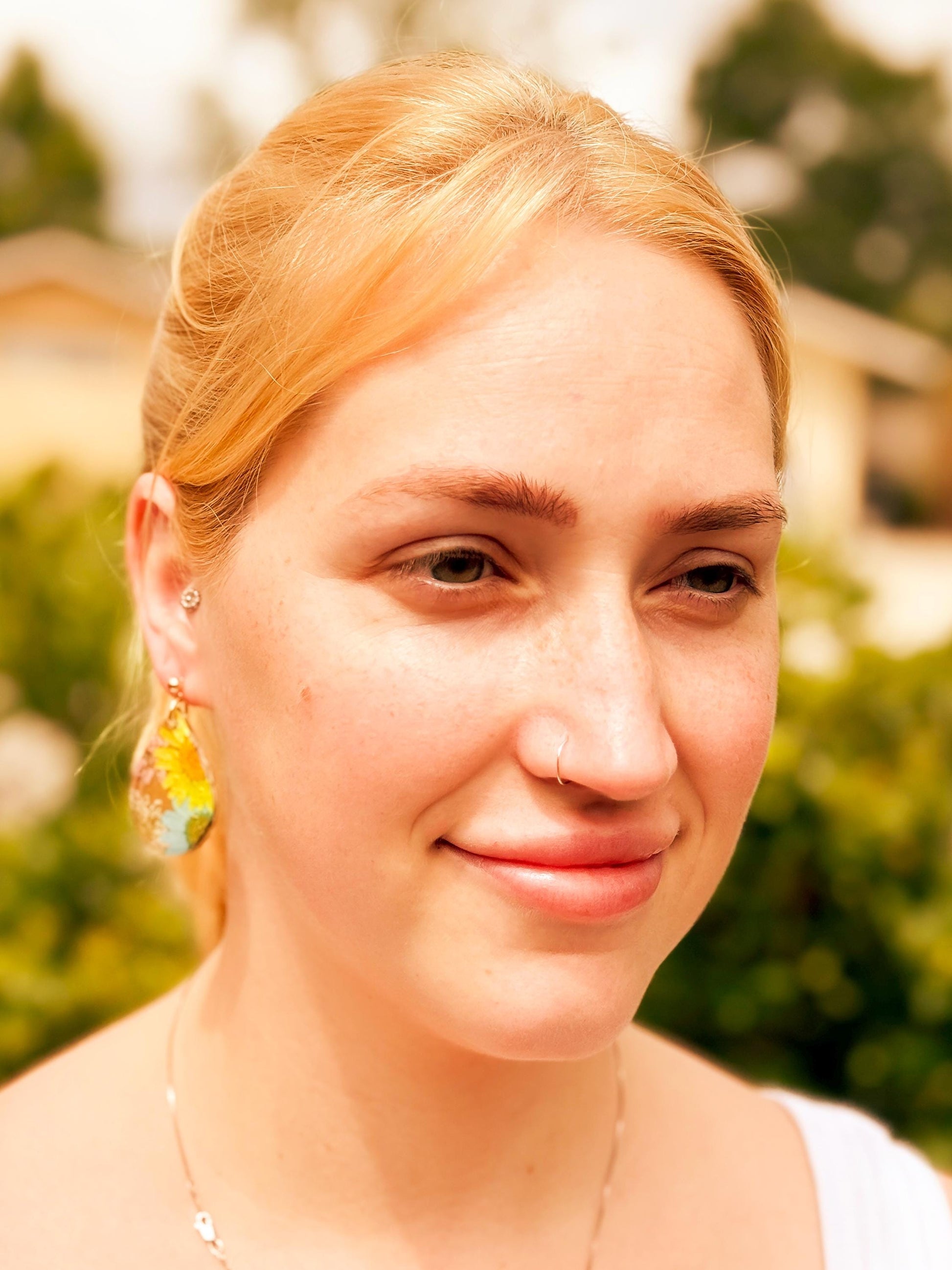 Teardrop Resin Wood Earrings: Real Pressed Sunflower & Daisy