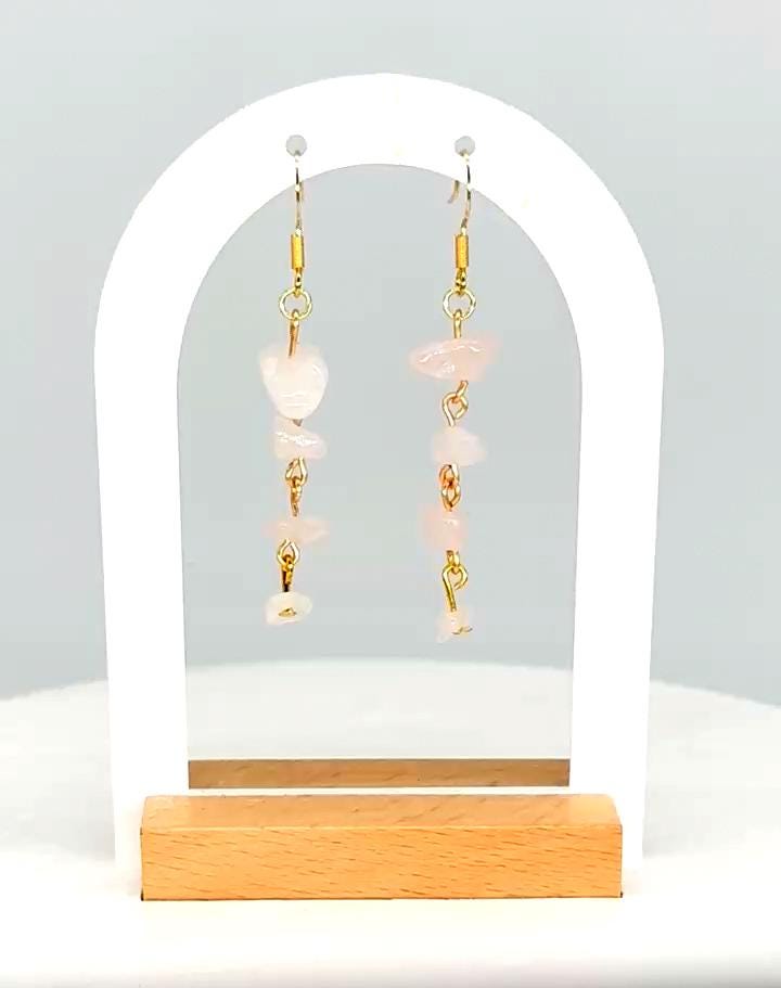White Stone Chip Dangle Earrings – Handmade Real Gemstone Jewelry