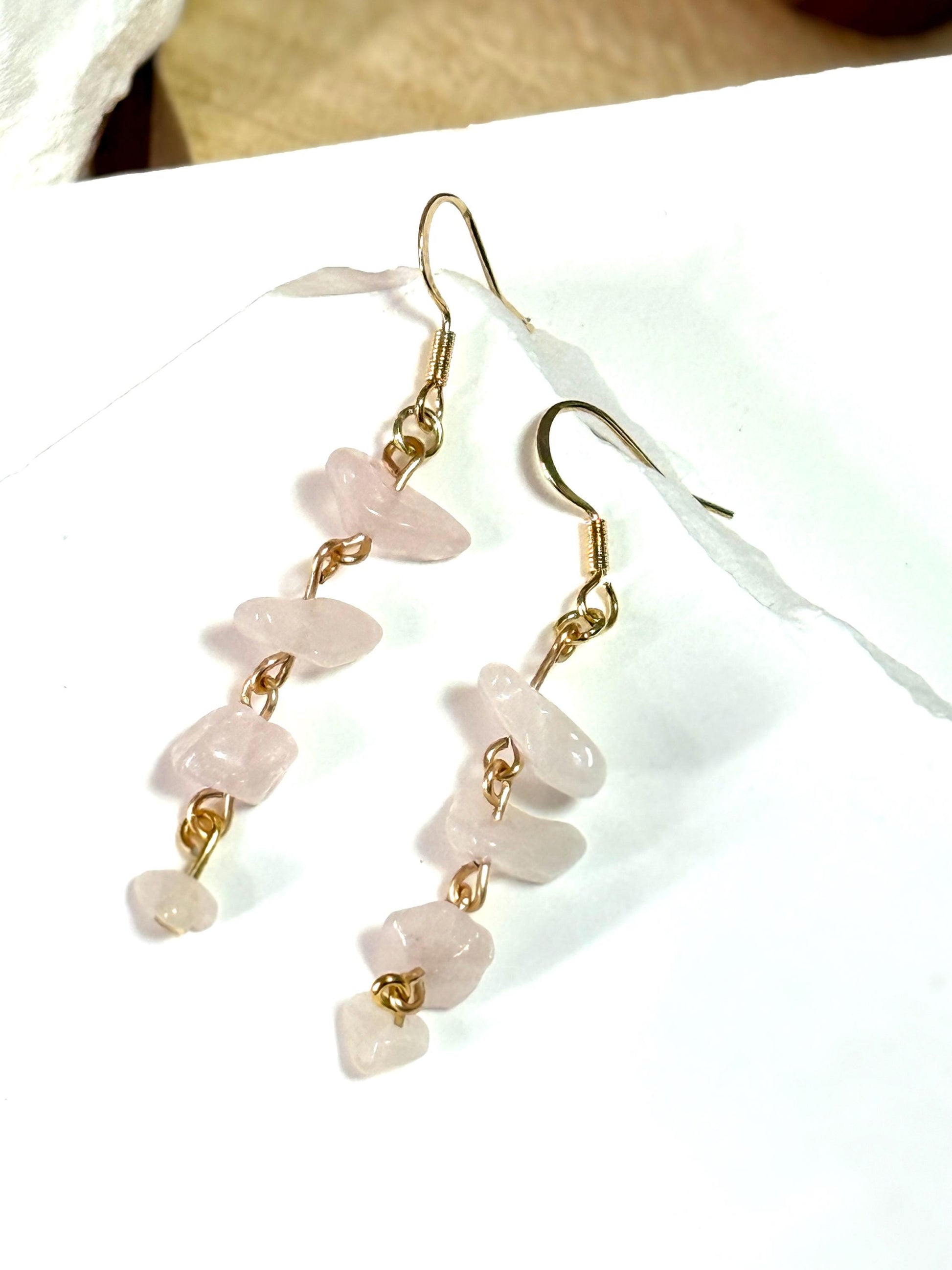 White Stone Chip Dangle Earrings – Handmade Real Gemstone Jewelry