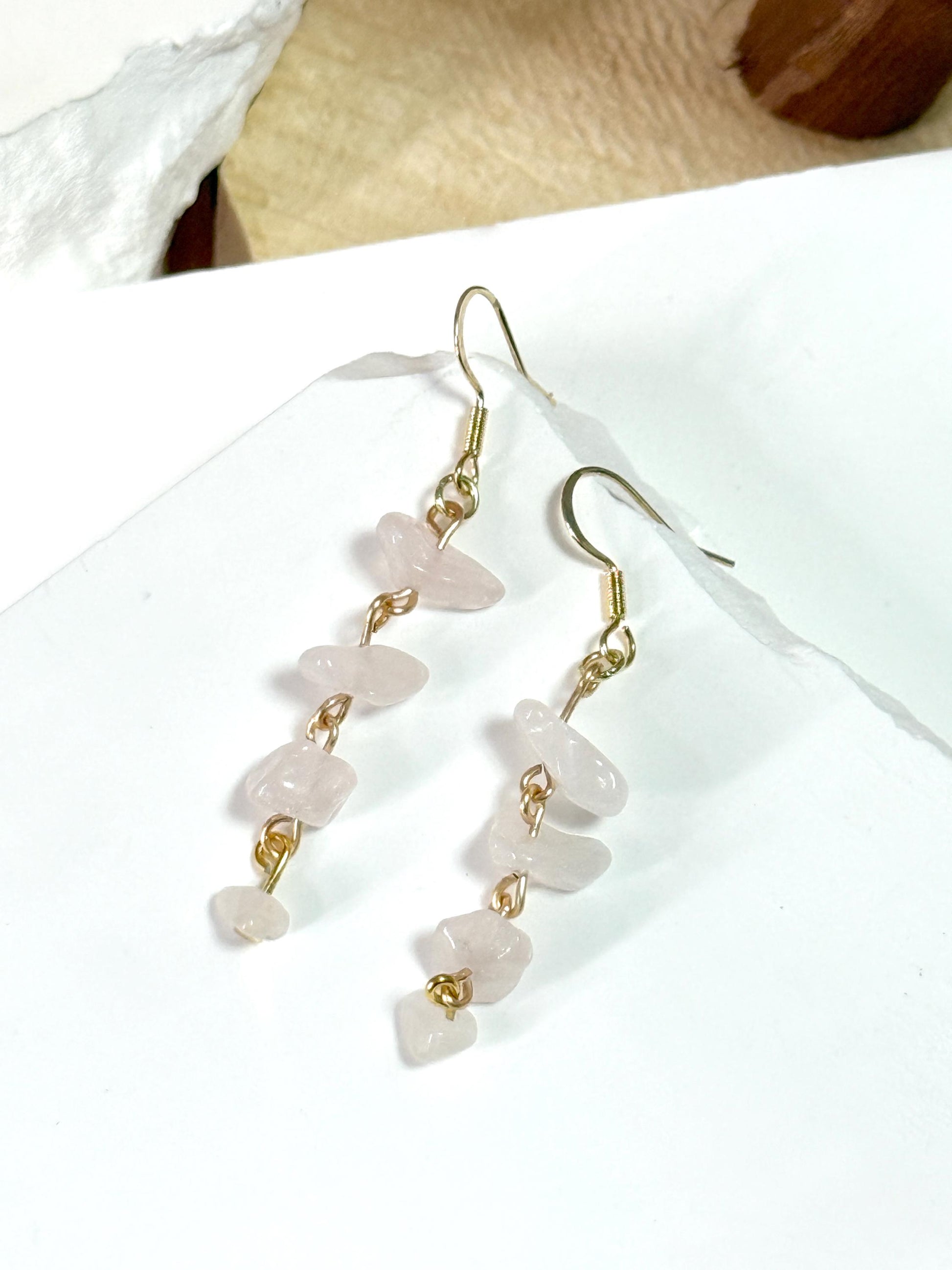 White Stone Chip Dangle Earrings – Handmade Real Gemstone Jewelry