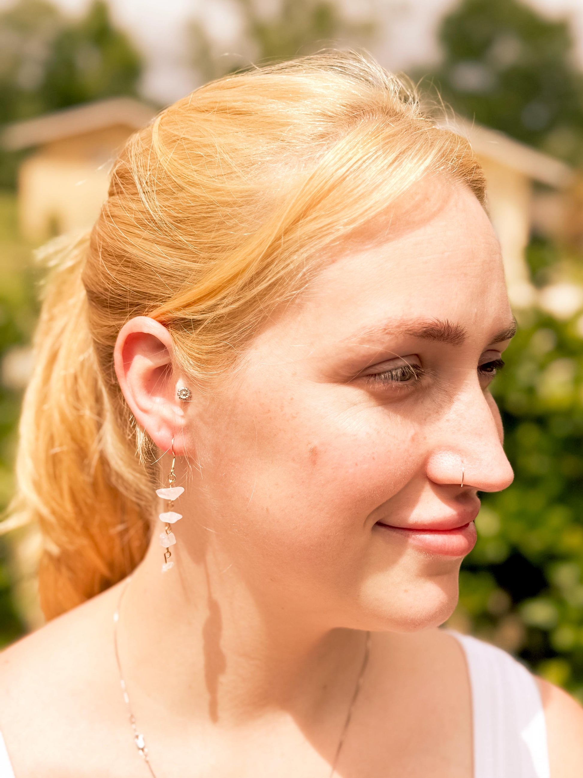 White Stone Chip Dangle Earrings – Handmade Real Gemstone Jewelry