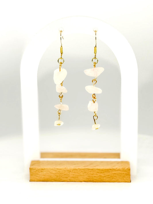White Stone Chip Dangle Earrings – Handmade Real Gemstone Jewelry