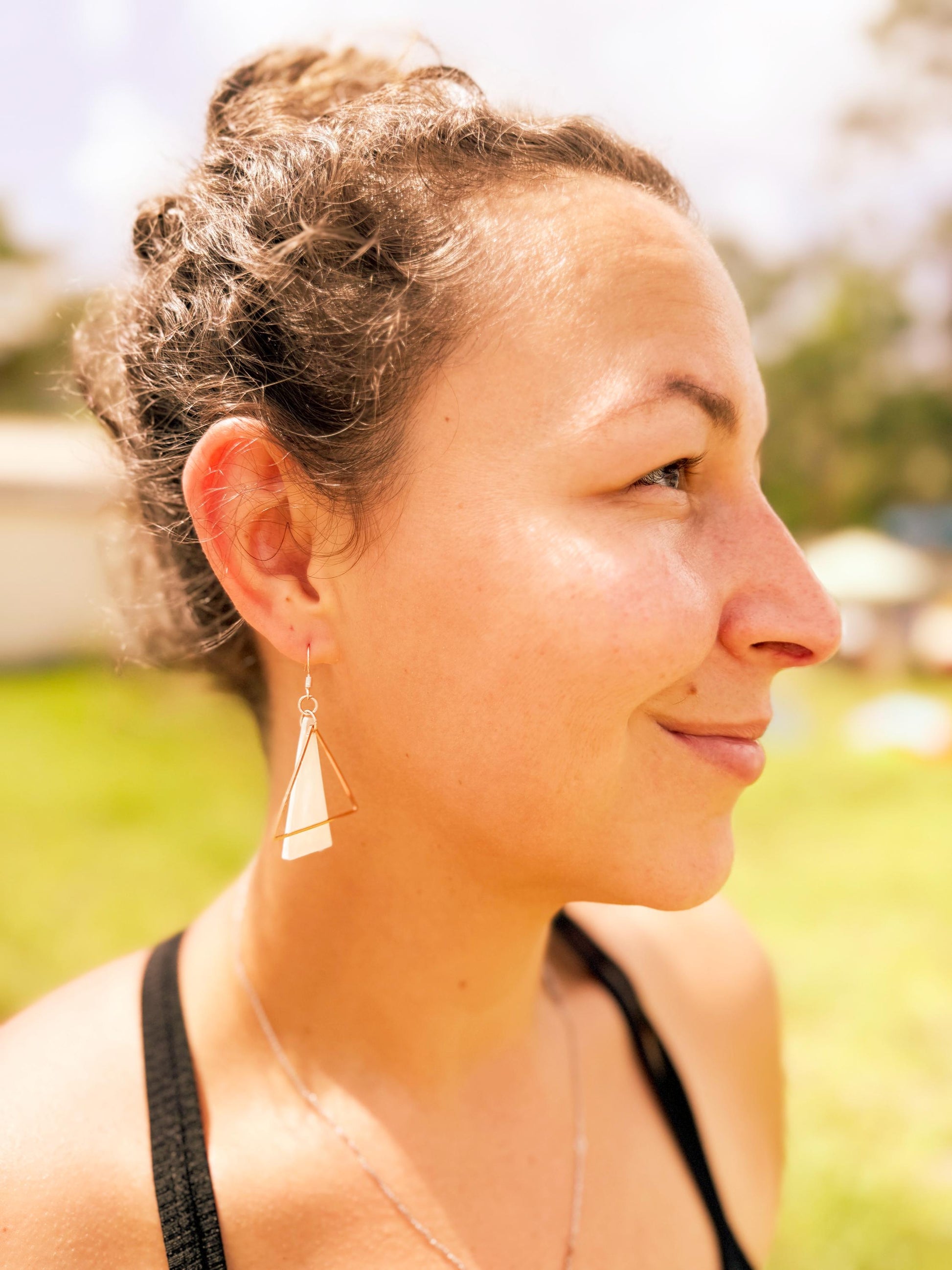Rose Gold Triangle Earrings: Handmade Pearlescent Resin Dangle