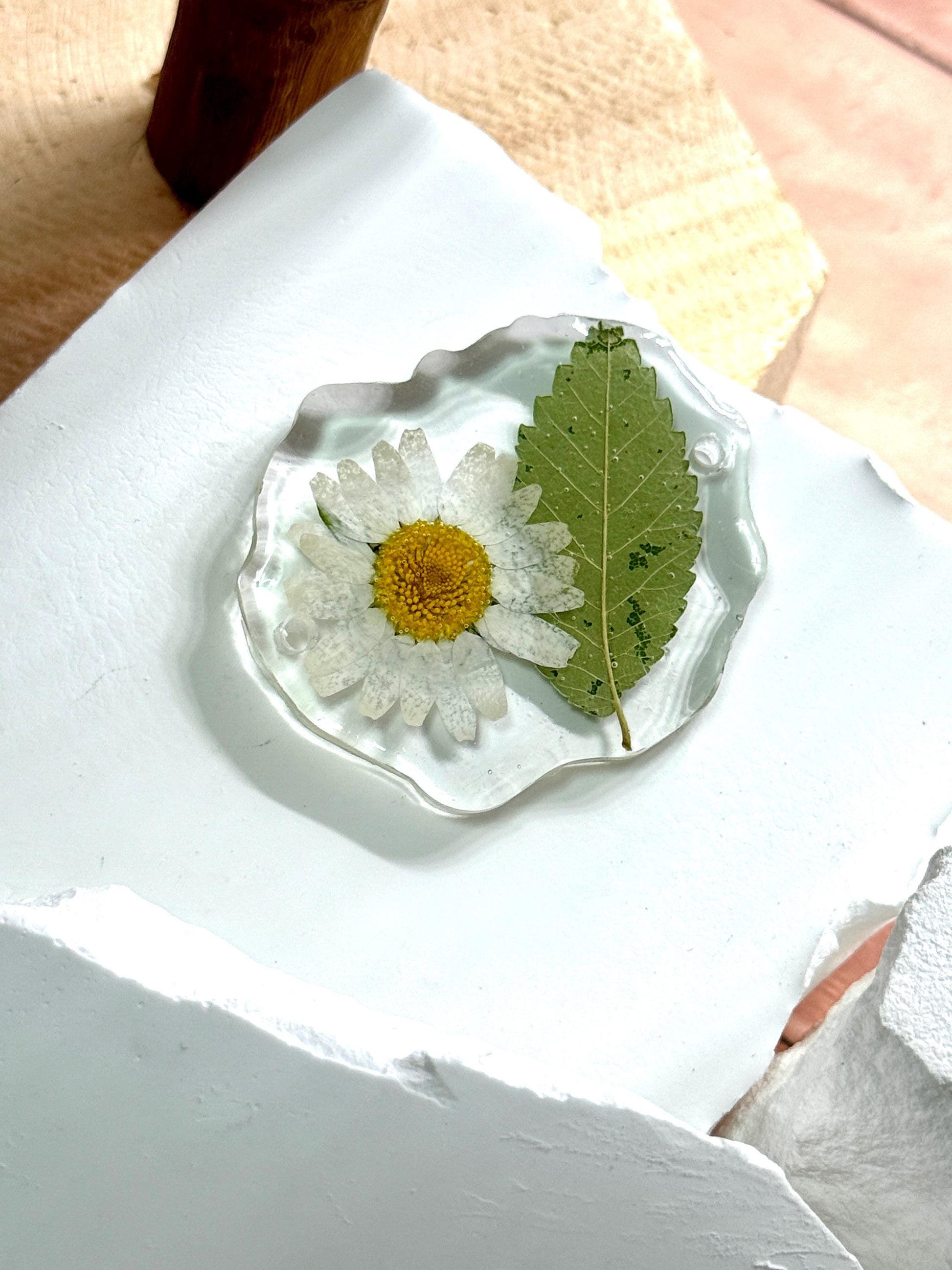 Birth Flower Charm, Journal Charm | Real Pressed-Flower Resin • Optional Adjustable Leather Tie