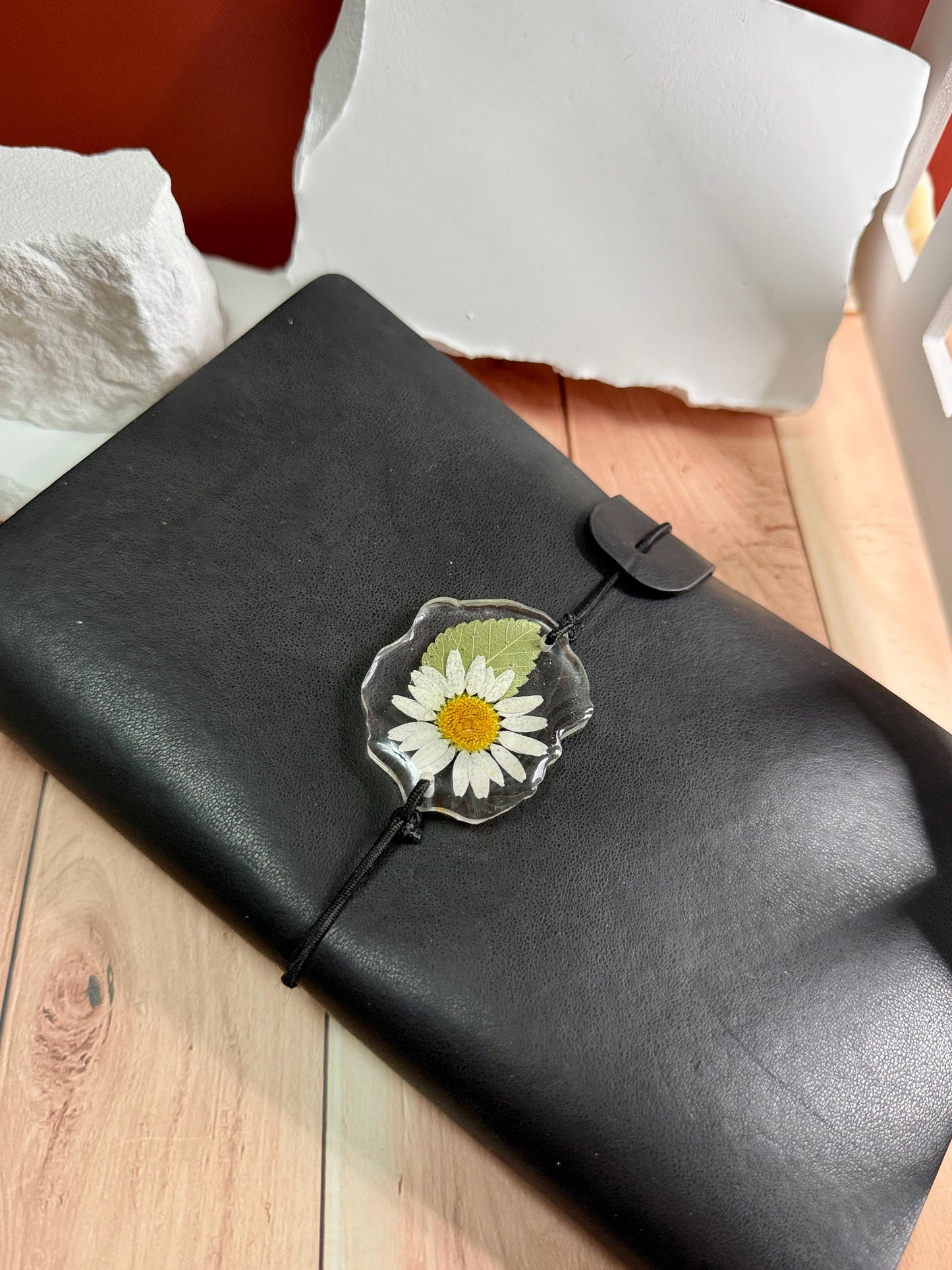 Birth Flower Charm, Journal Charm | Real Pressed-Flower Resin • Optional Adjustable Leather Tie