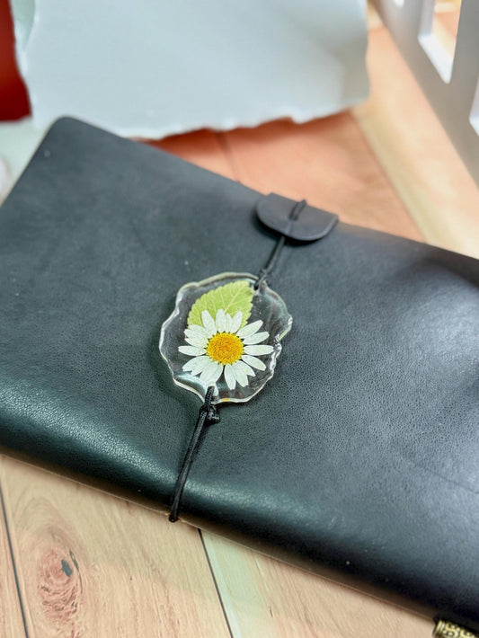Birth Flower Charm, Journal Charm | Real Pressed-Flower Resin • Optional Adjustable Leather Tie