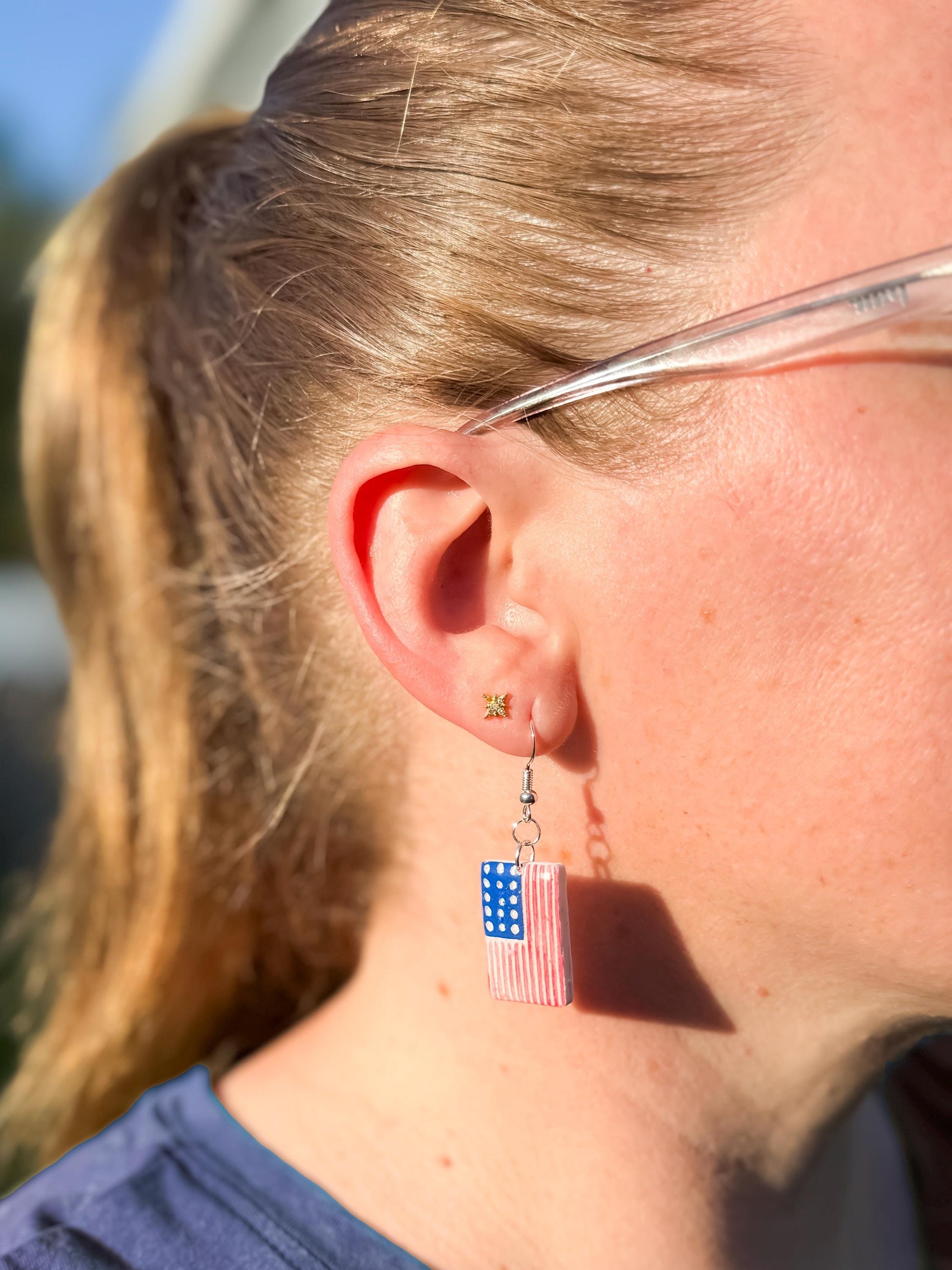 American Flag Earrings: Hand-Painted Patriotic USA Dangle