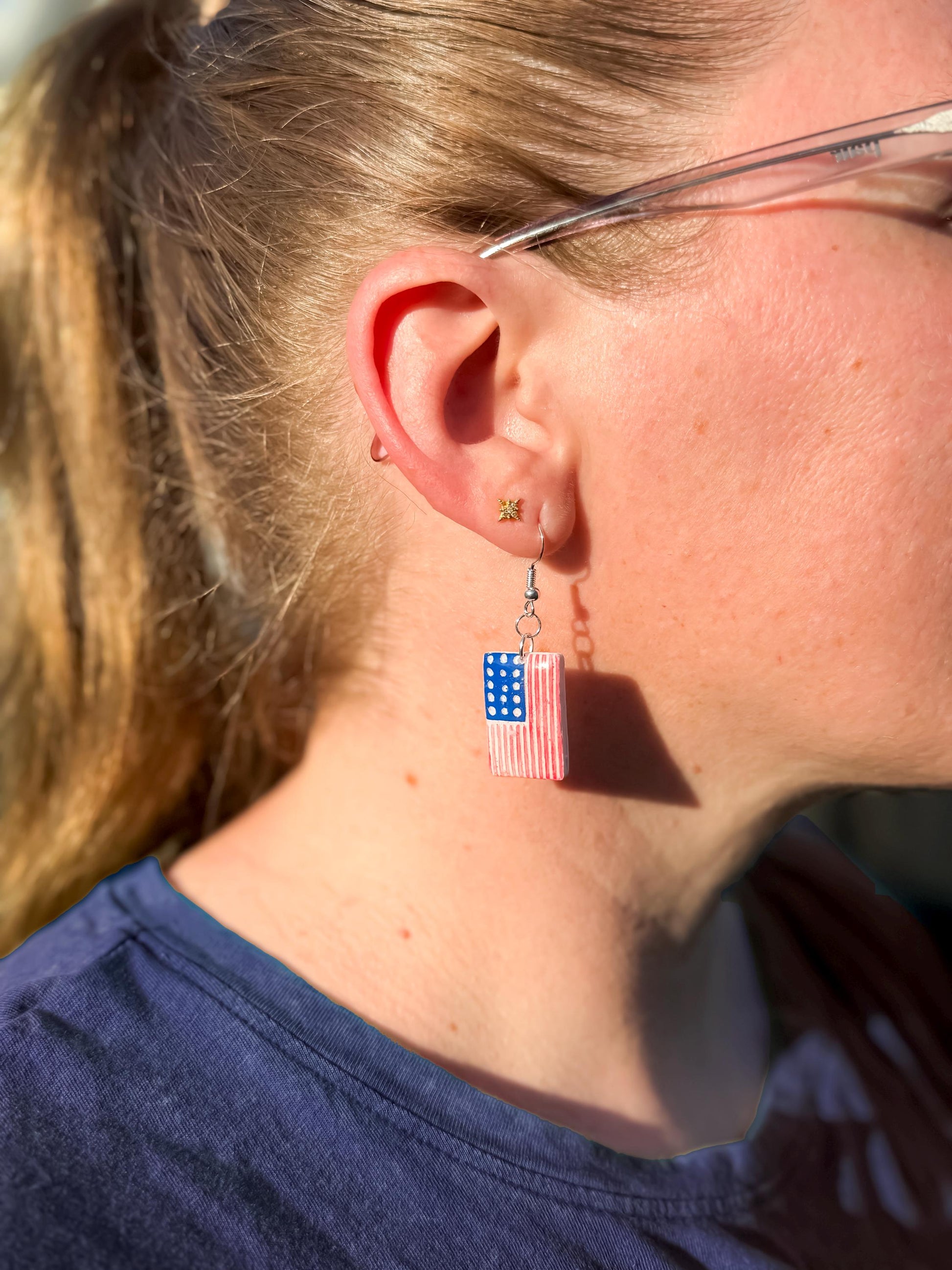 American Flag Earrings: Hand-Painted Patriotic USA Dangle