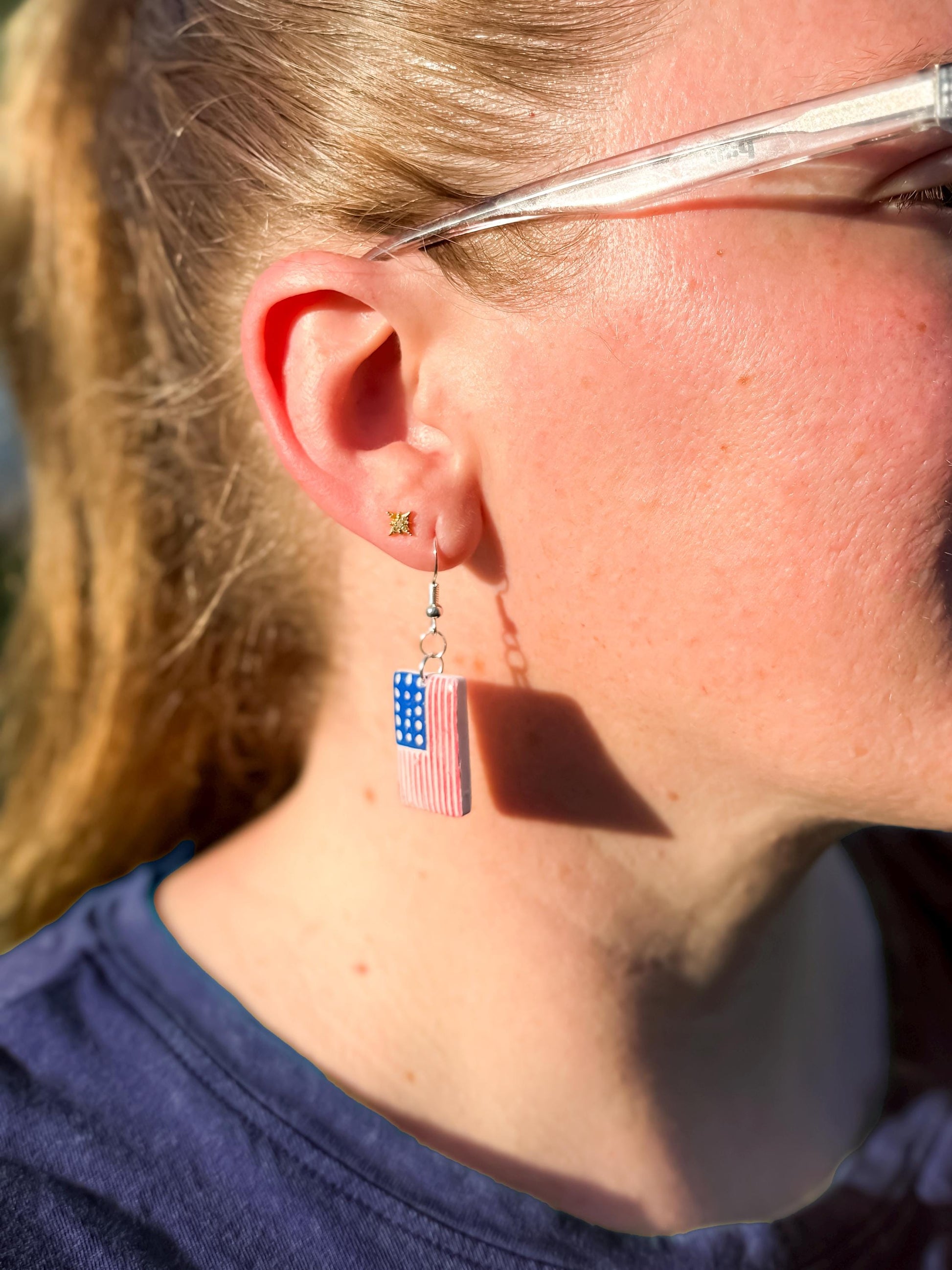 American Flag Earrings: Hand-Painted Patriotic USA Dangle