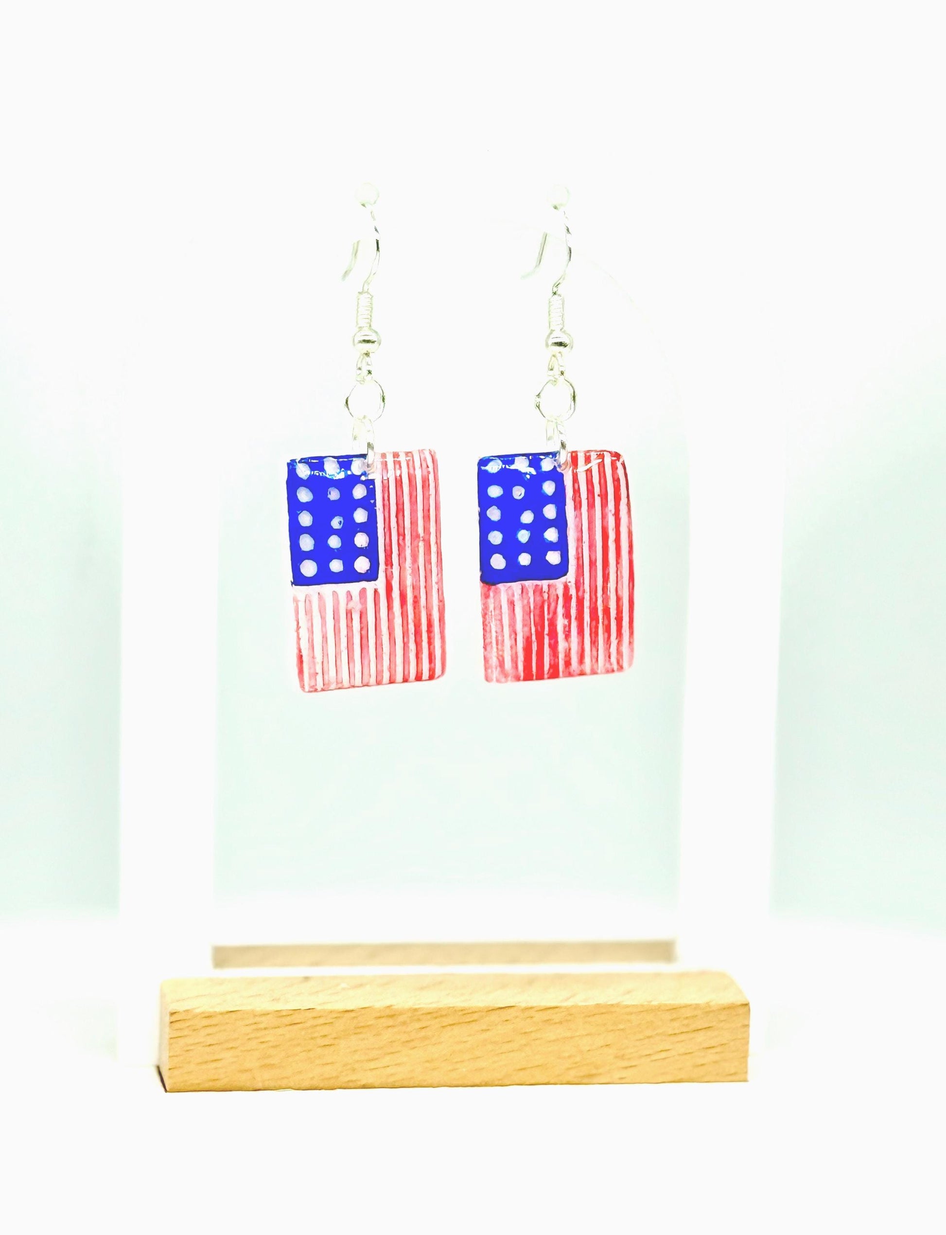 American Flag Earrings: Hand-Painted Patriotic USA Dangle