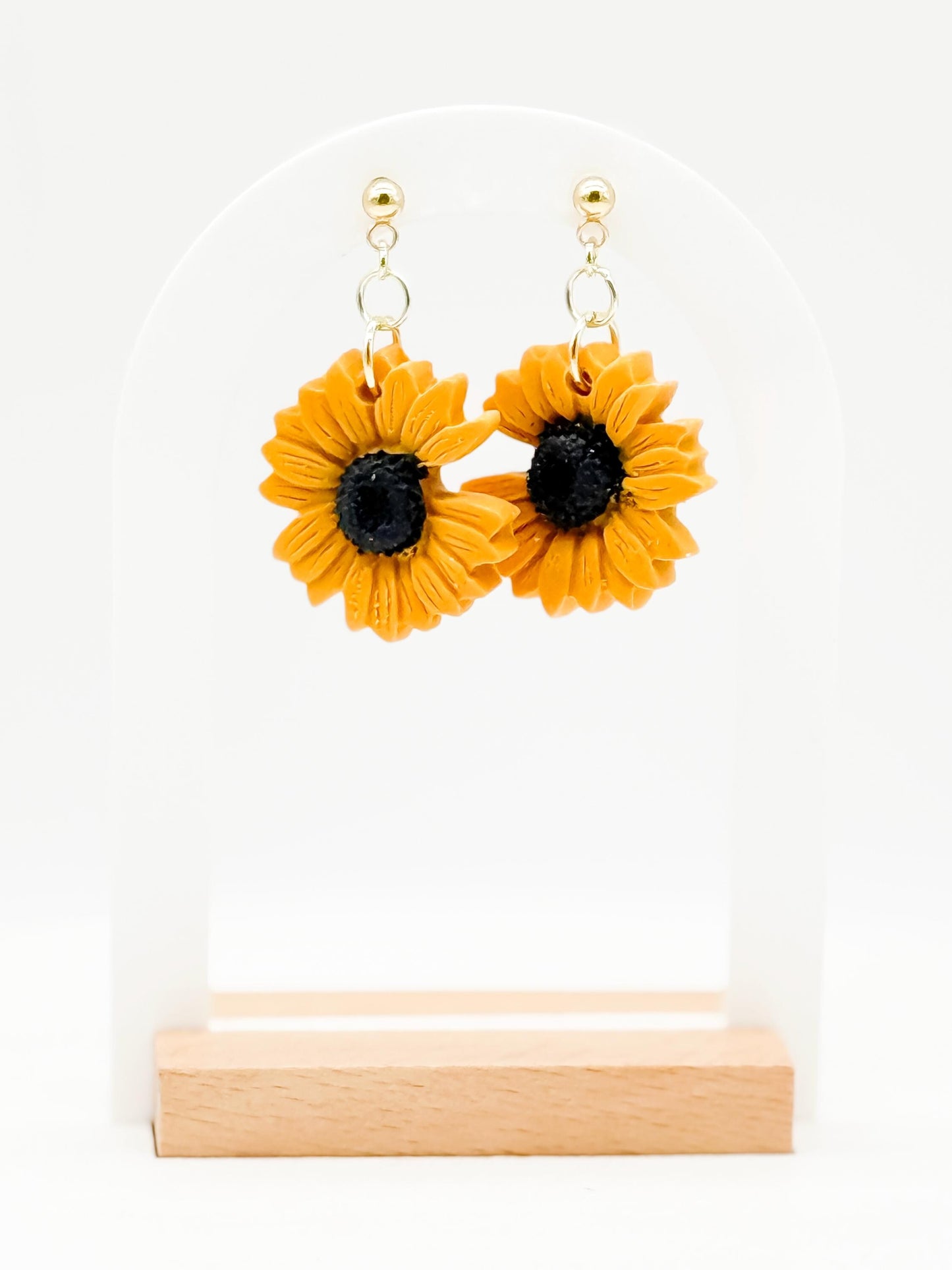 Polymer Clay Sunflower Earrings: 14k Gold Plated Posts