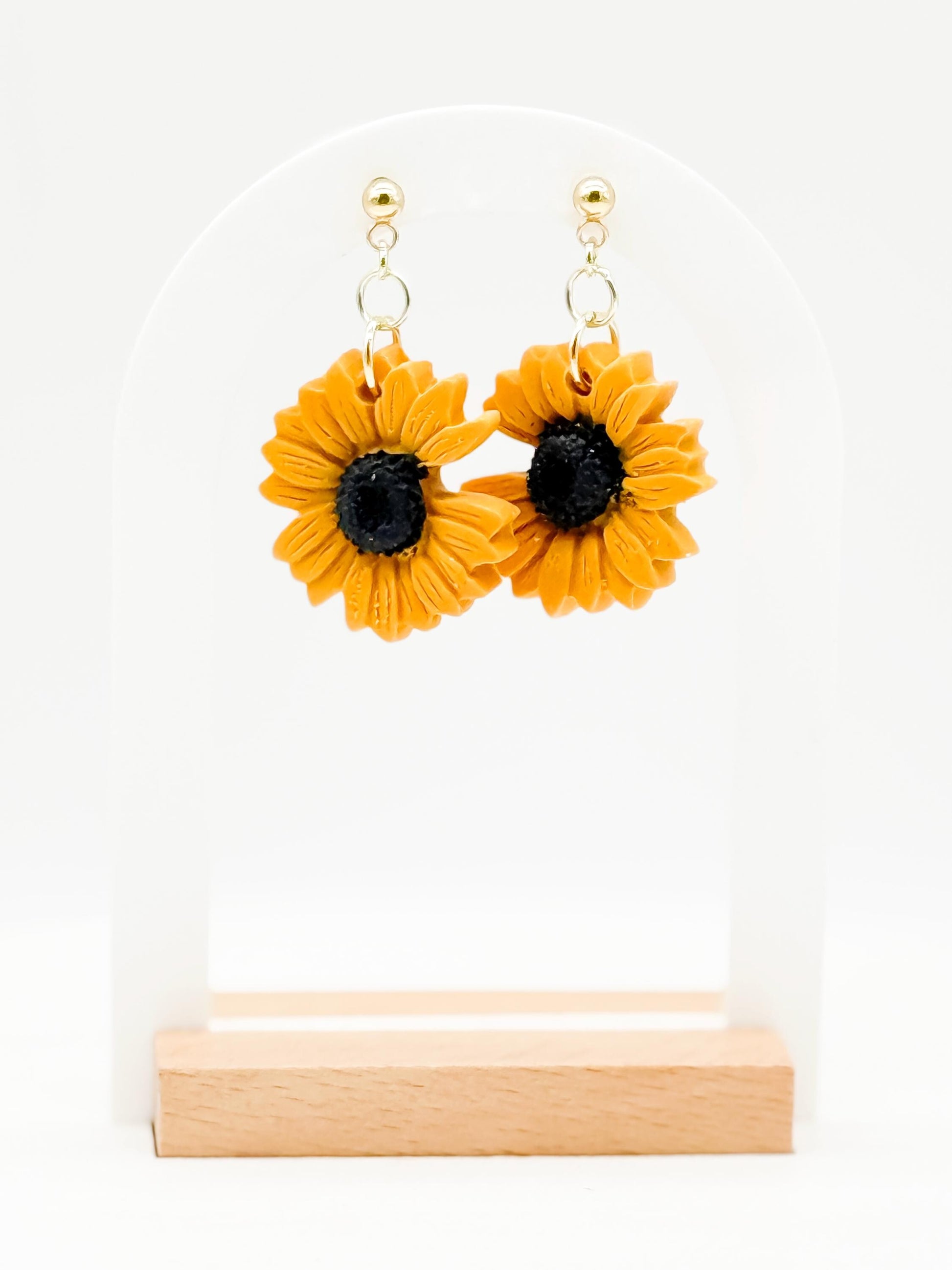 Polymer Clay Sunflower Earrings: 14k Gold Plated Posts